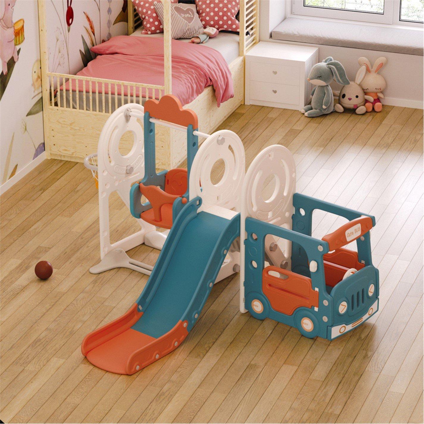 Orange - KIDKID - 3-in-1 Kids Swing and Slide Playset, Orange & Blue - 2