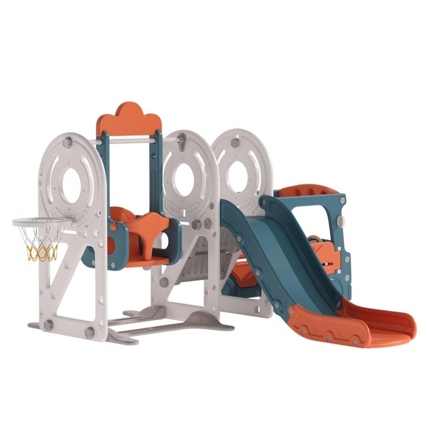 Orange - KIDKID - 3-in-1 Kids Swing and Slide Playset, Orange & Blue - 3