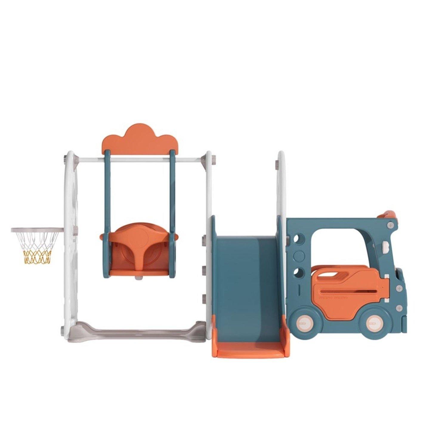 Orange - KIDKID - 3-in-1 Kids Swing and Slide Playset, Orange & Blue - 4