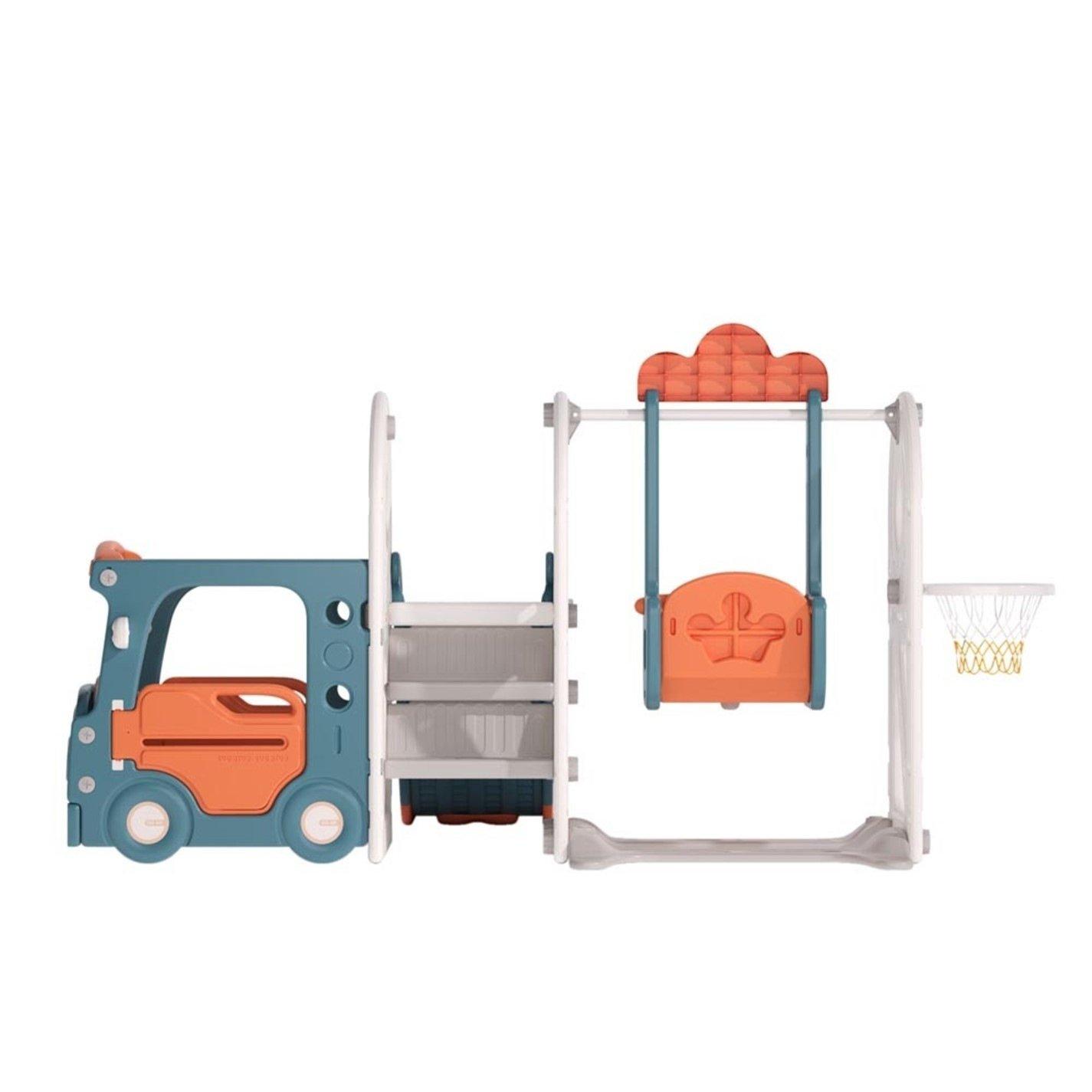 Orange - KIDKID - 3-in-1 Kids Swing and Slide Playset, Orange & Blue - 5