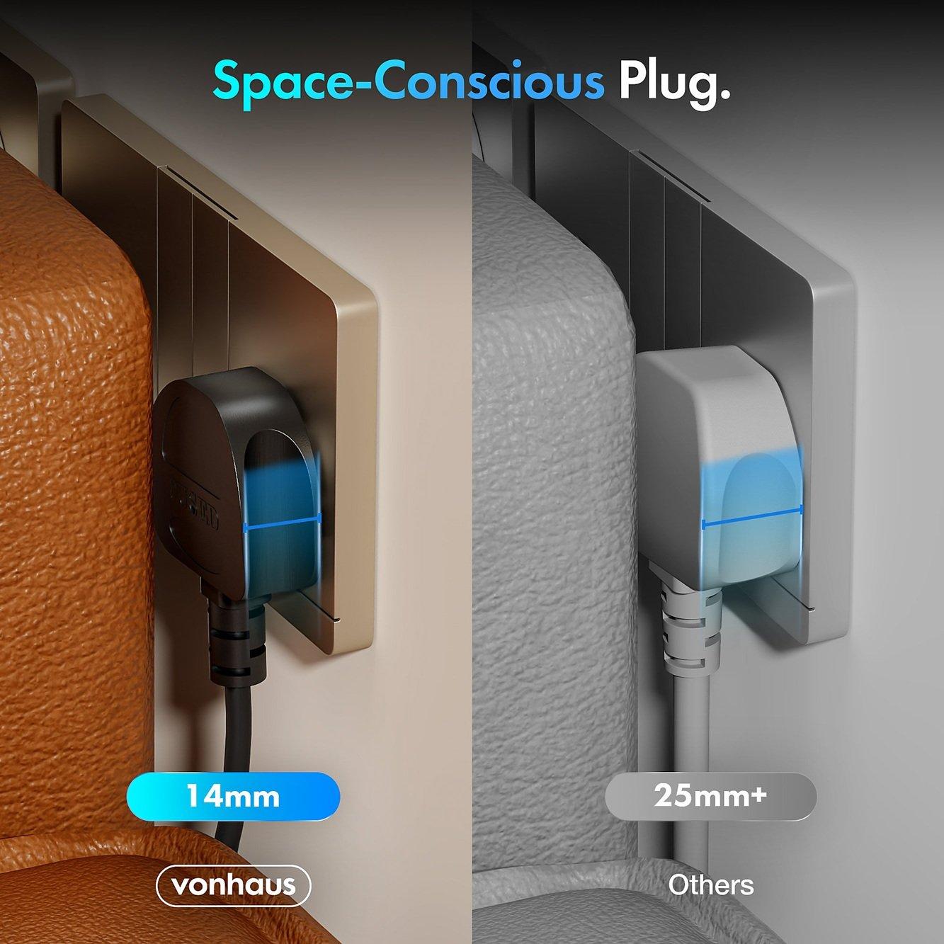 Black - VonHaus - 2M Extension Lead with USB Ports - 7