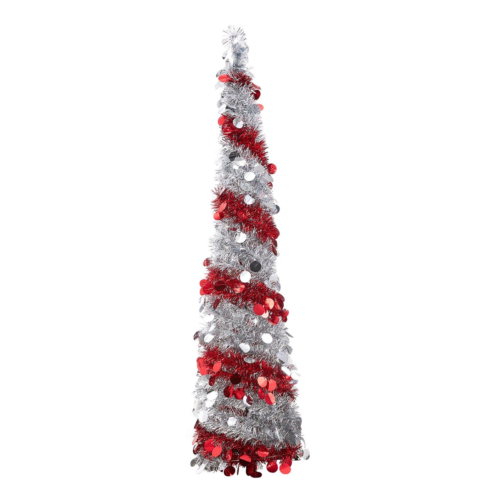 Red And White - LIFE IDEAS - 5ft Pop-Up Decorative Tinsel Tree - 2