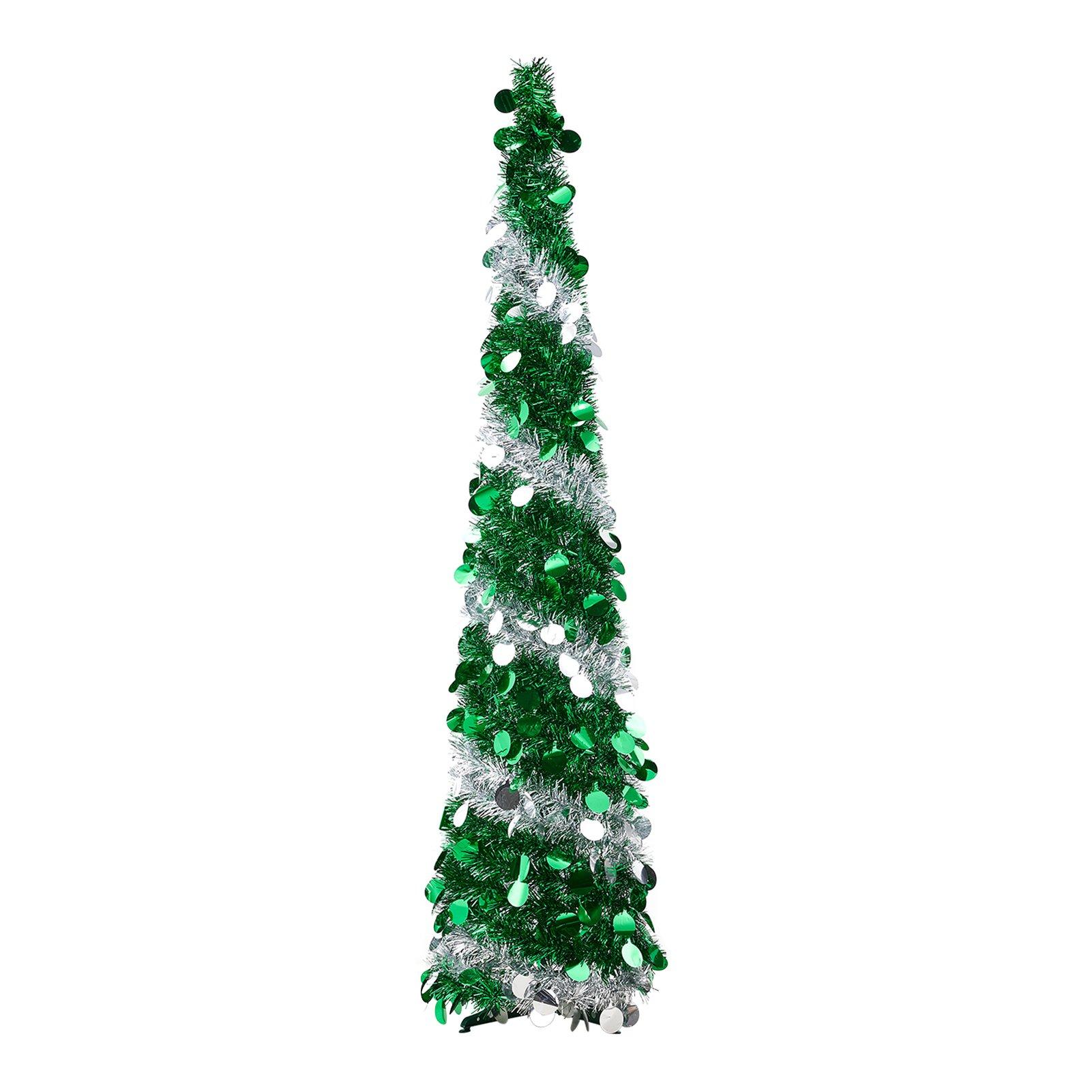 Green And White - LIFE IDEAS - 5ft Pop-Up Decorative Tinsel Tree - 1