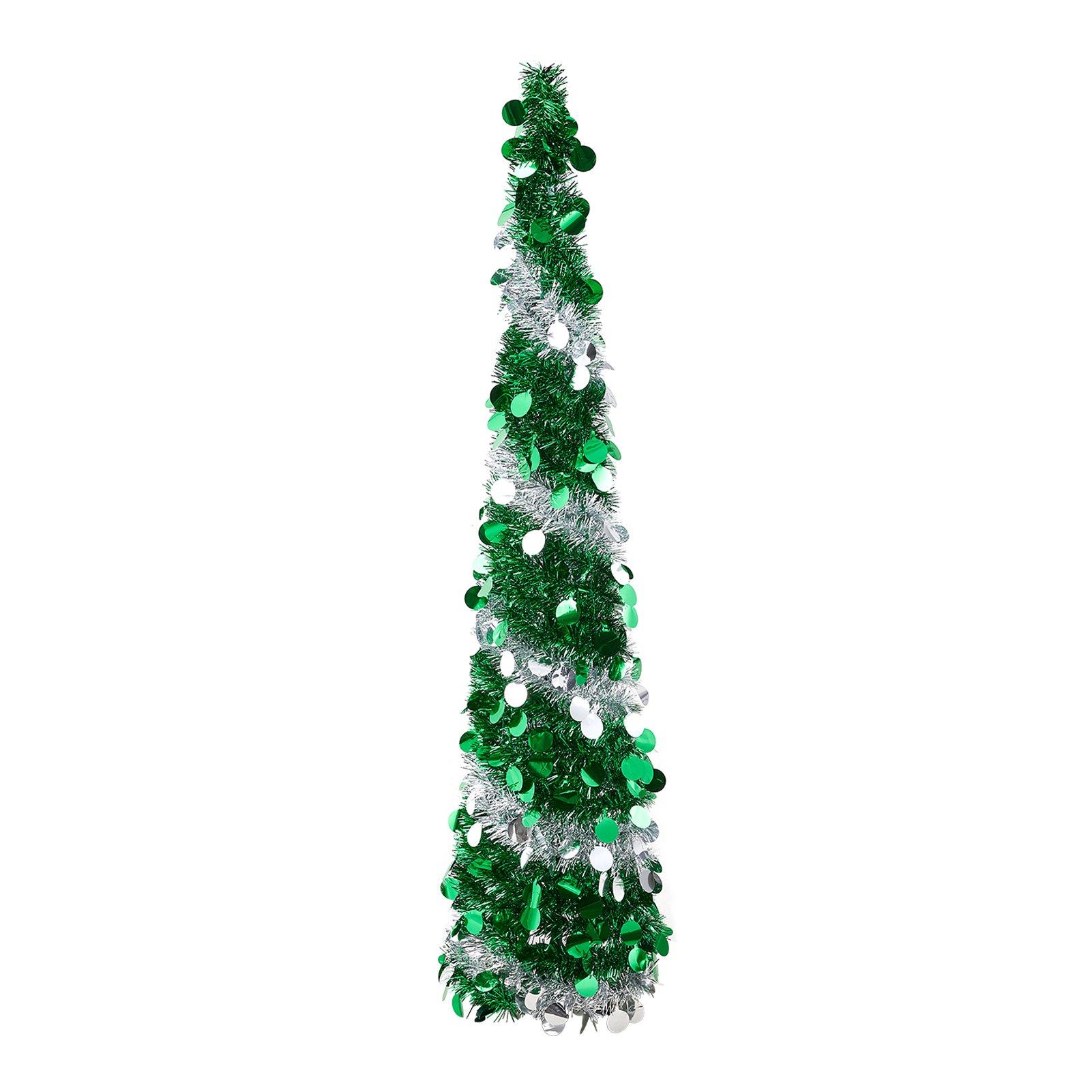 Green And White - LIFE IDEAS - 5ft Pop-Up Decorative Tinsel Tree - 2