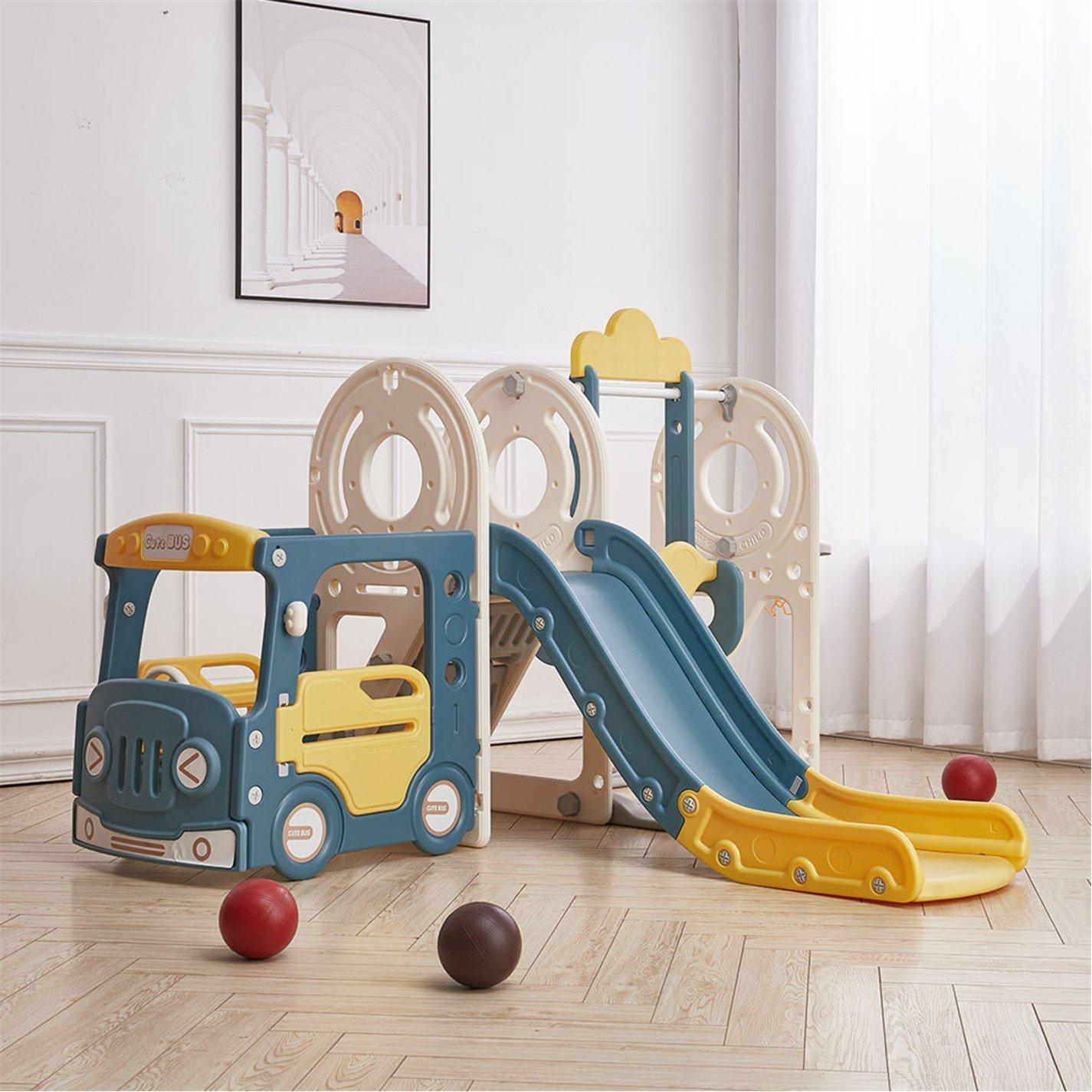 Yellow - KIDKID - 3-in-1 Kids Swing and Slide Playset, Yellow & Blue - 1