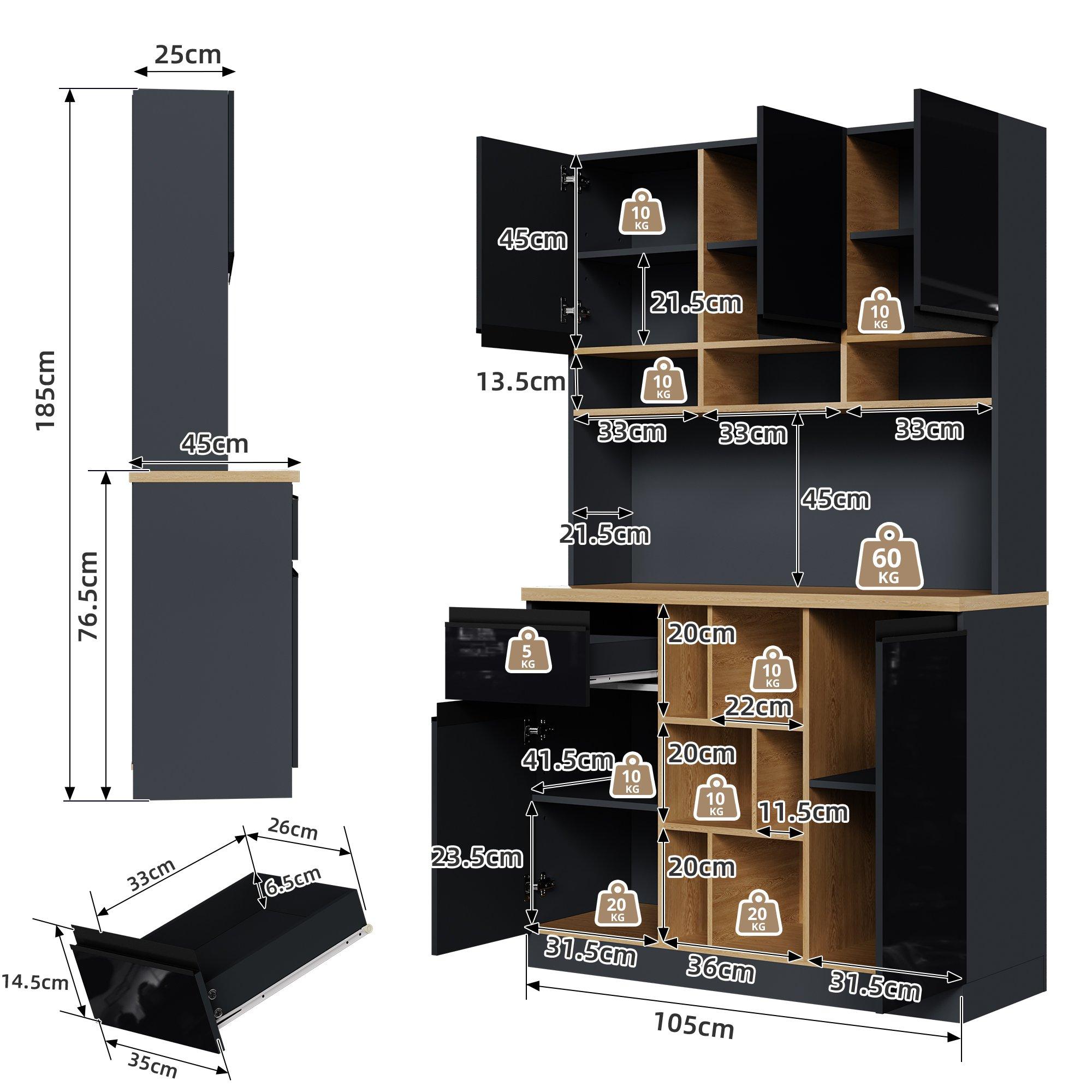 Black - Urban Meuble - Kitchen Buffet Modern Sideboard - 6