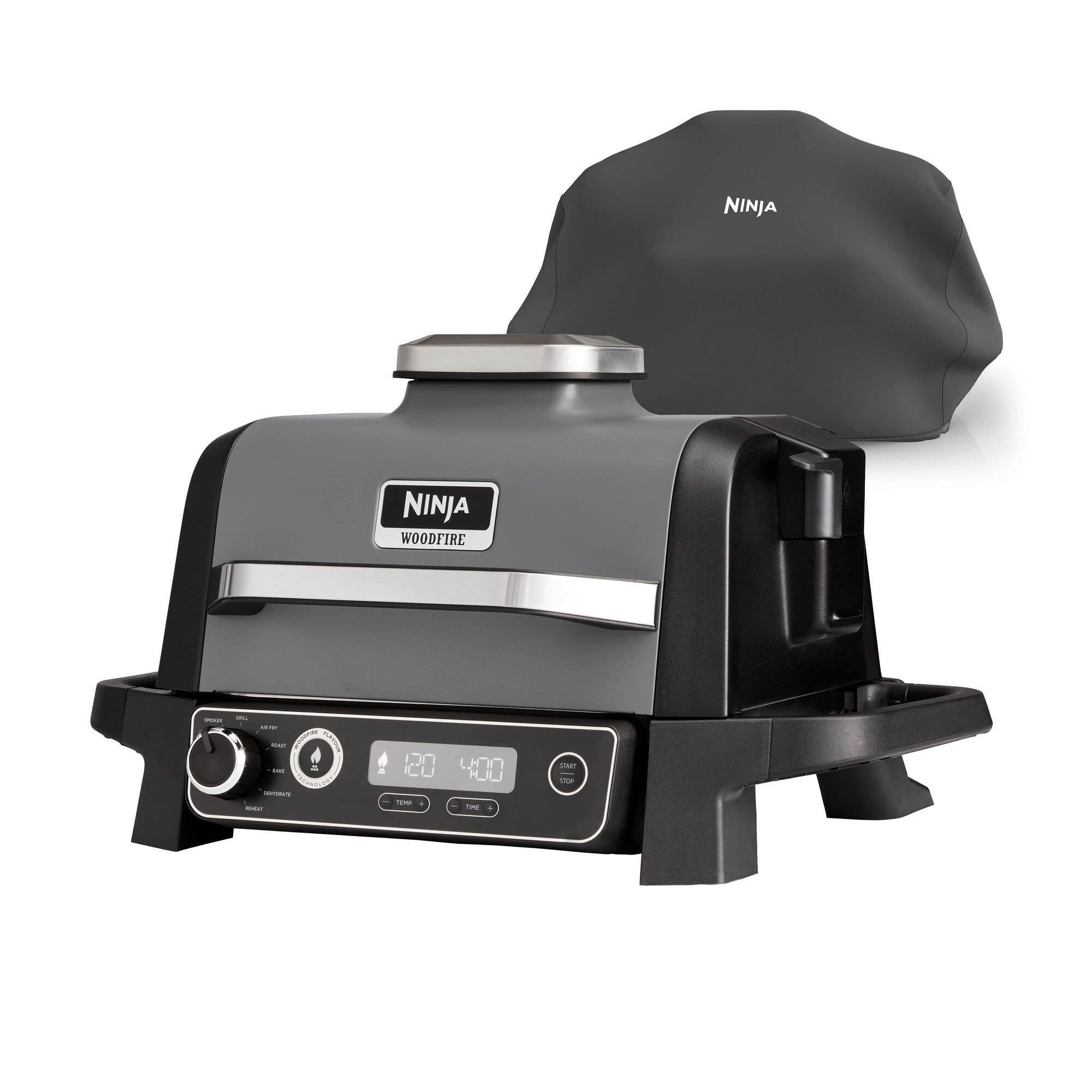 Grey & Black - Ninja - Woodfire Electric BBQ Grill/Smoker with Cover - 2