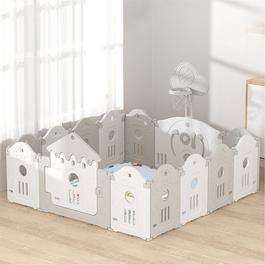 KIDKID Folding Kids Playpen with Basketball Hoop Grey