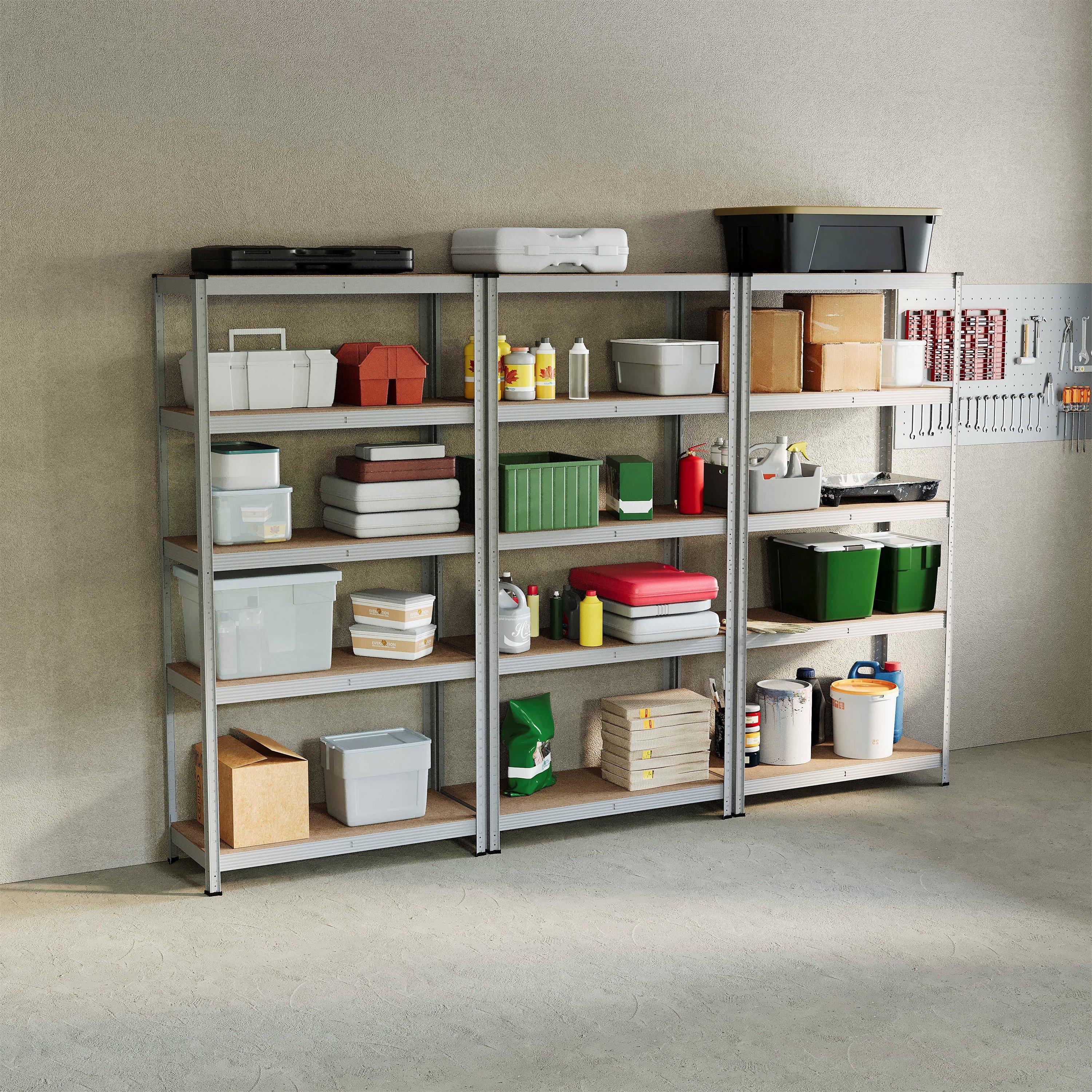 Galvanised - Lassic - 5 Tier Heavy Duty Steel Garage Shelving - 3 Bay - 1