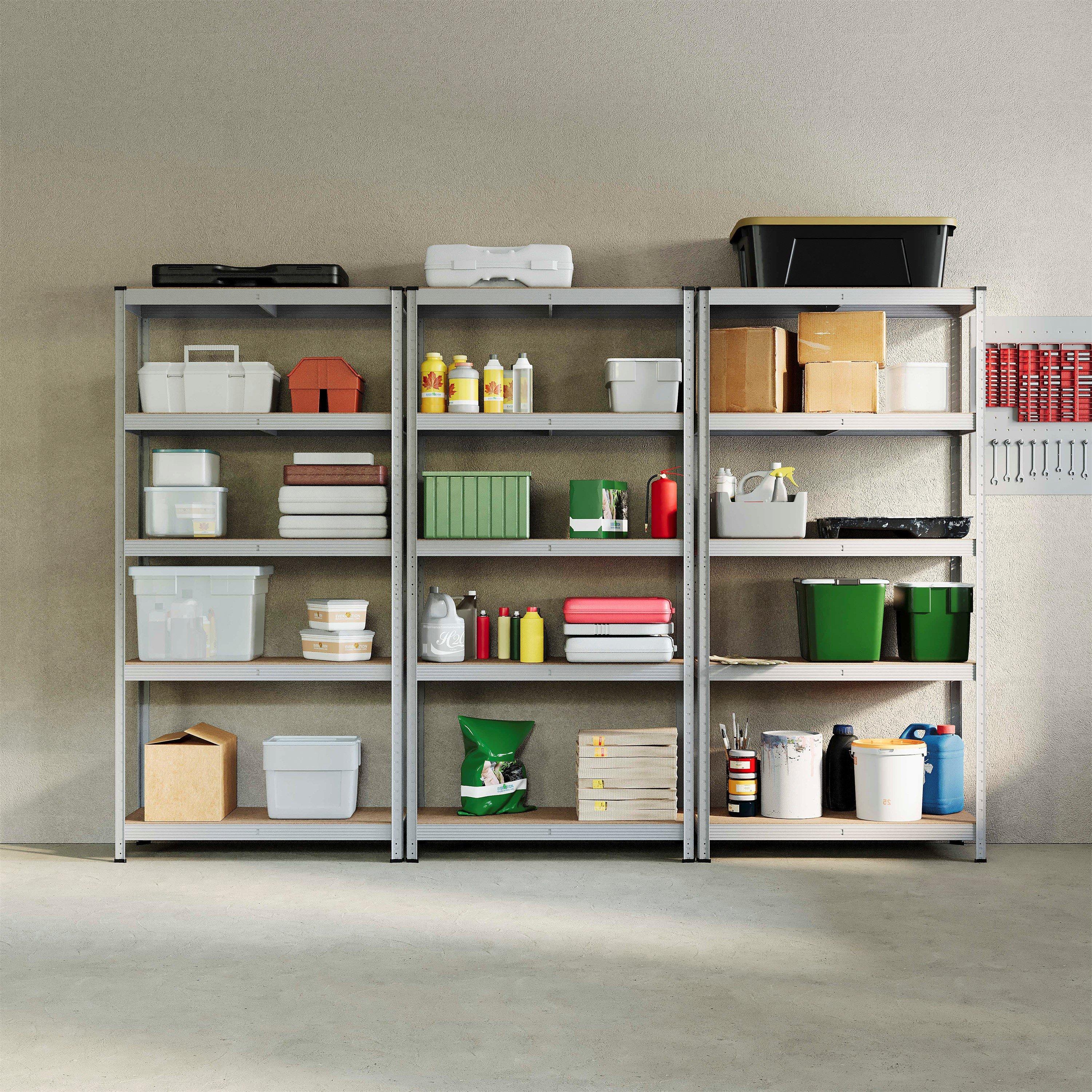 Galvanised - Lassic - 5 Tier Heavy Duty Steel Garage Shelving - 3 Bay - 3