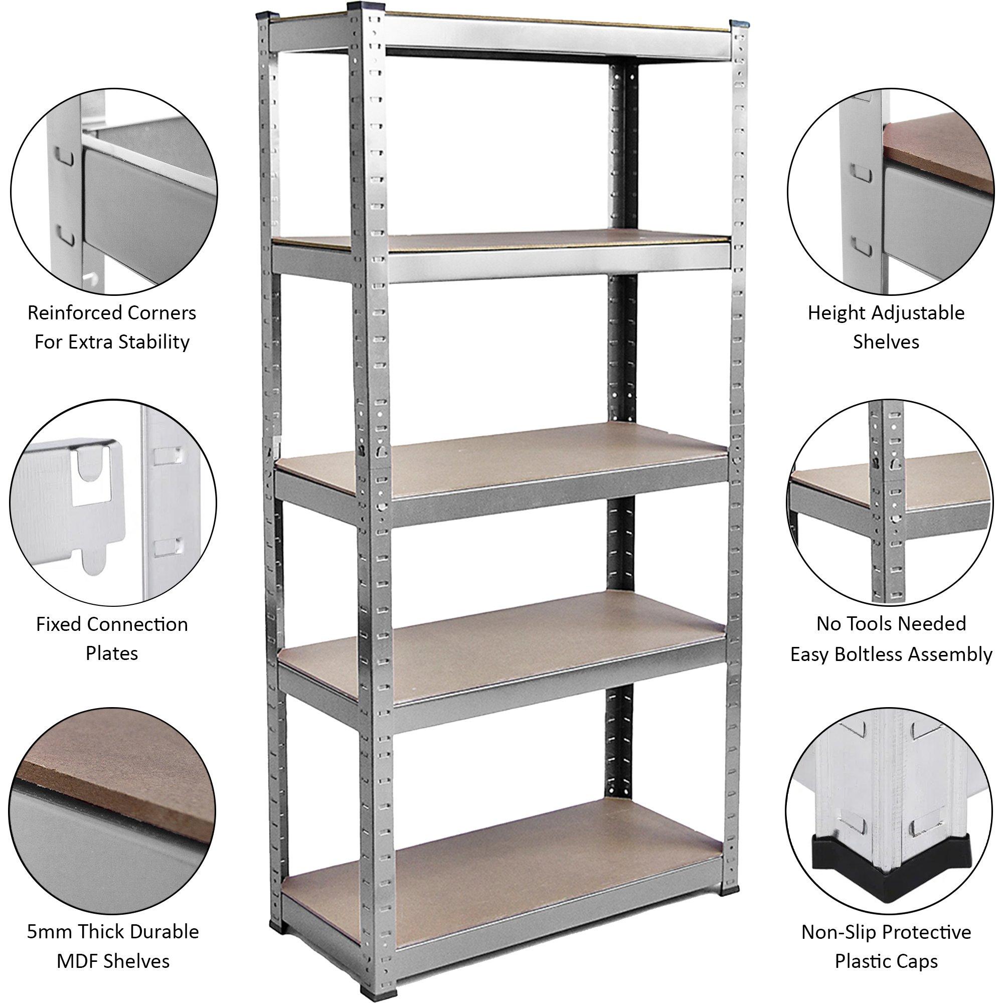 Galvanised - Lassic - 5 Tier Heavy Duty Steel Garage Shelving - 3 Bay - 7