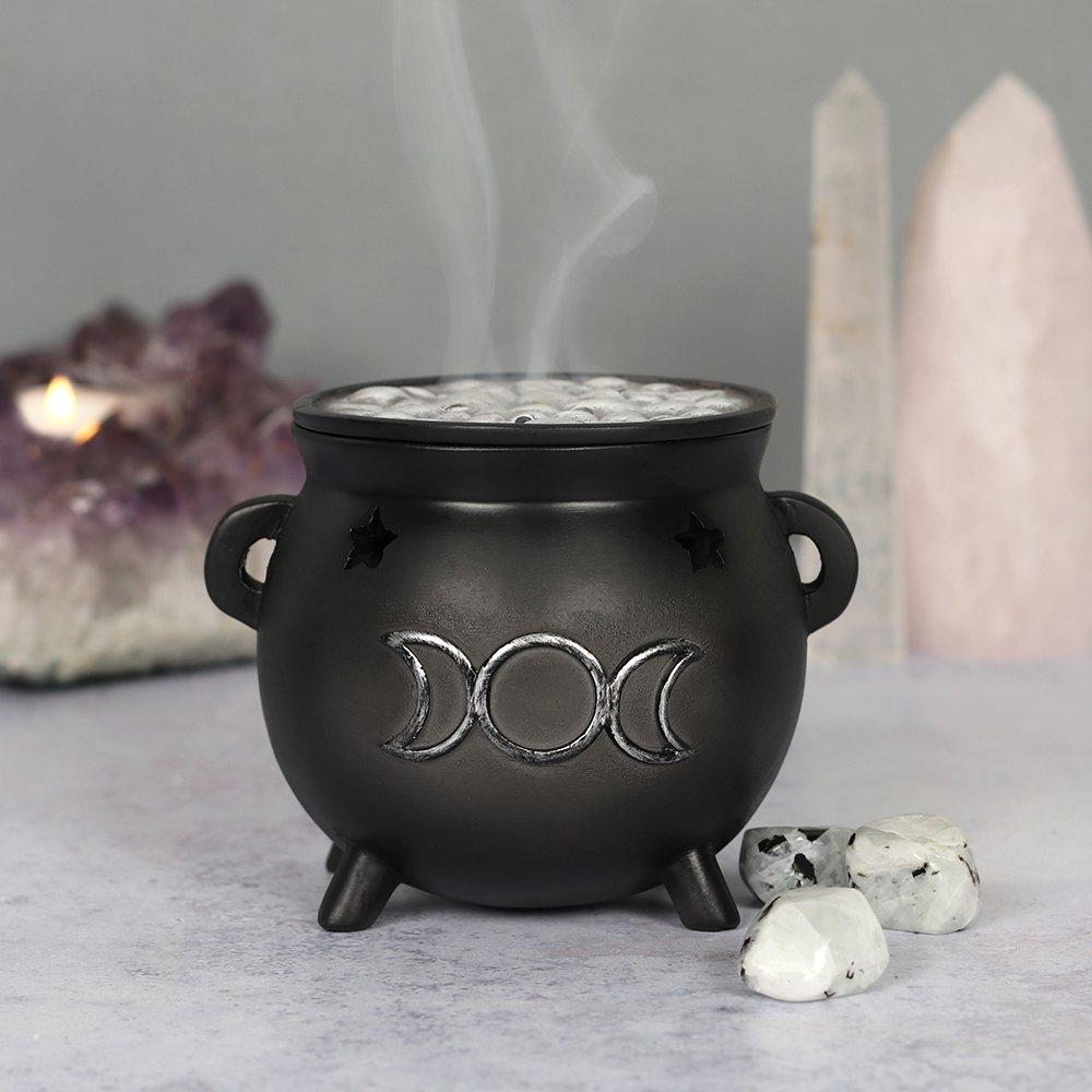 Something Different  Triple Moon Cauldron Incense Cone Holder - Black