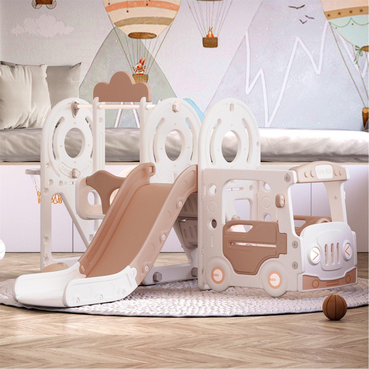Pink - KIDKID - 3-in-1 Kids Swing and Slide Playset Beige - 6