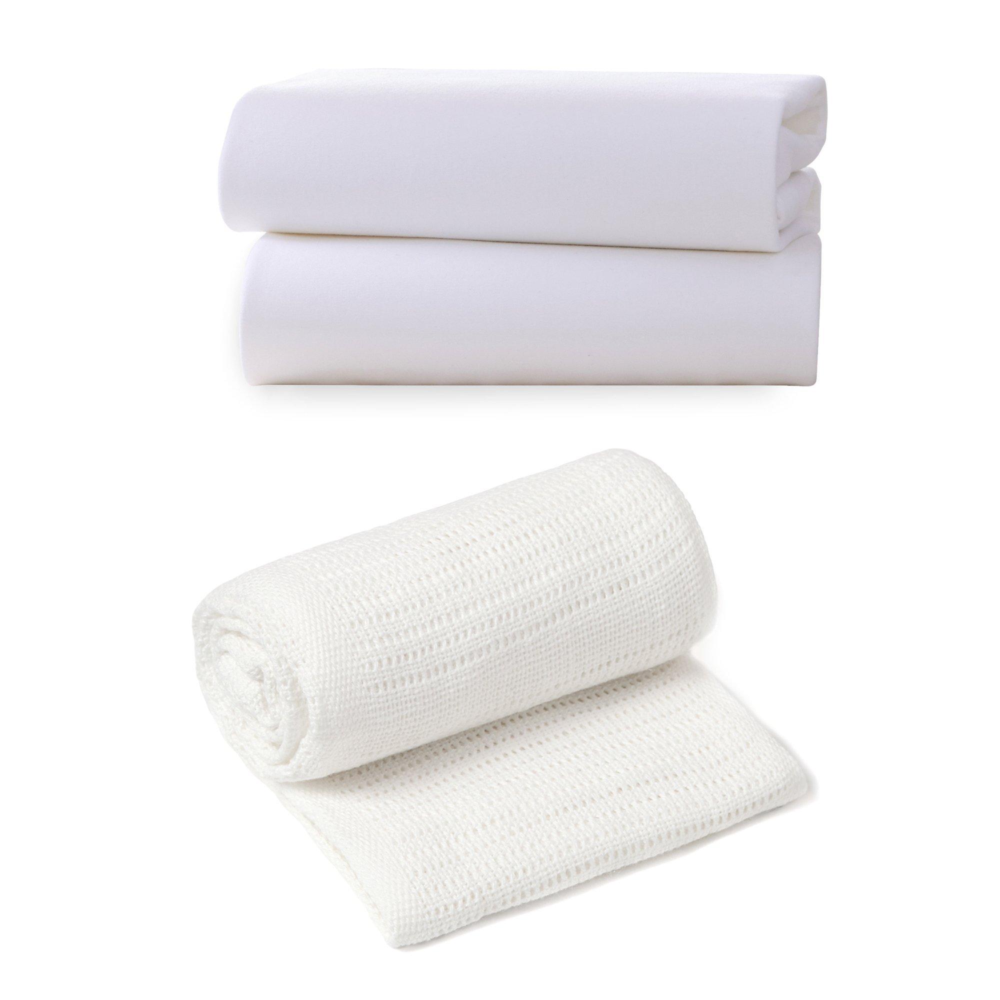 Clair De Lune  Newborn De Lune Moses Basket Sheets & Pram Cellular - White