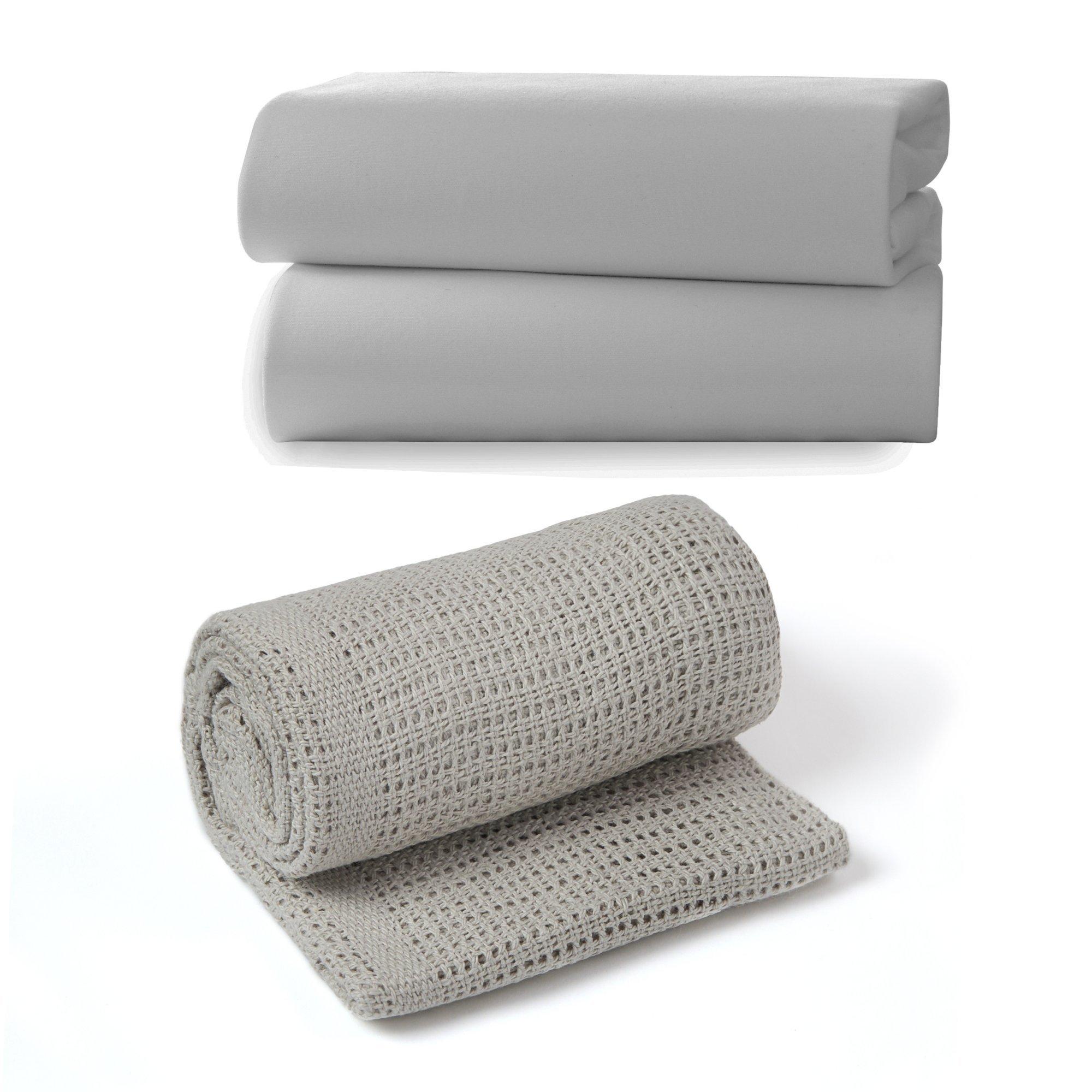 Clair De Lune  Newborn De Lune Moses Basket Sheets & Pram Cellular - Grey