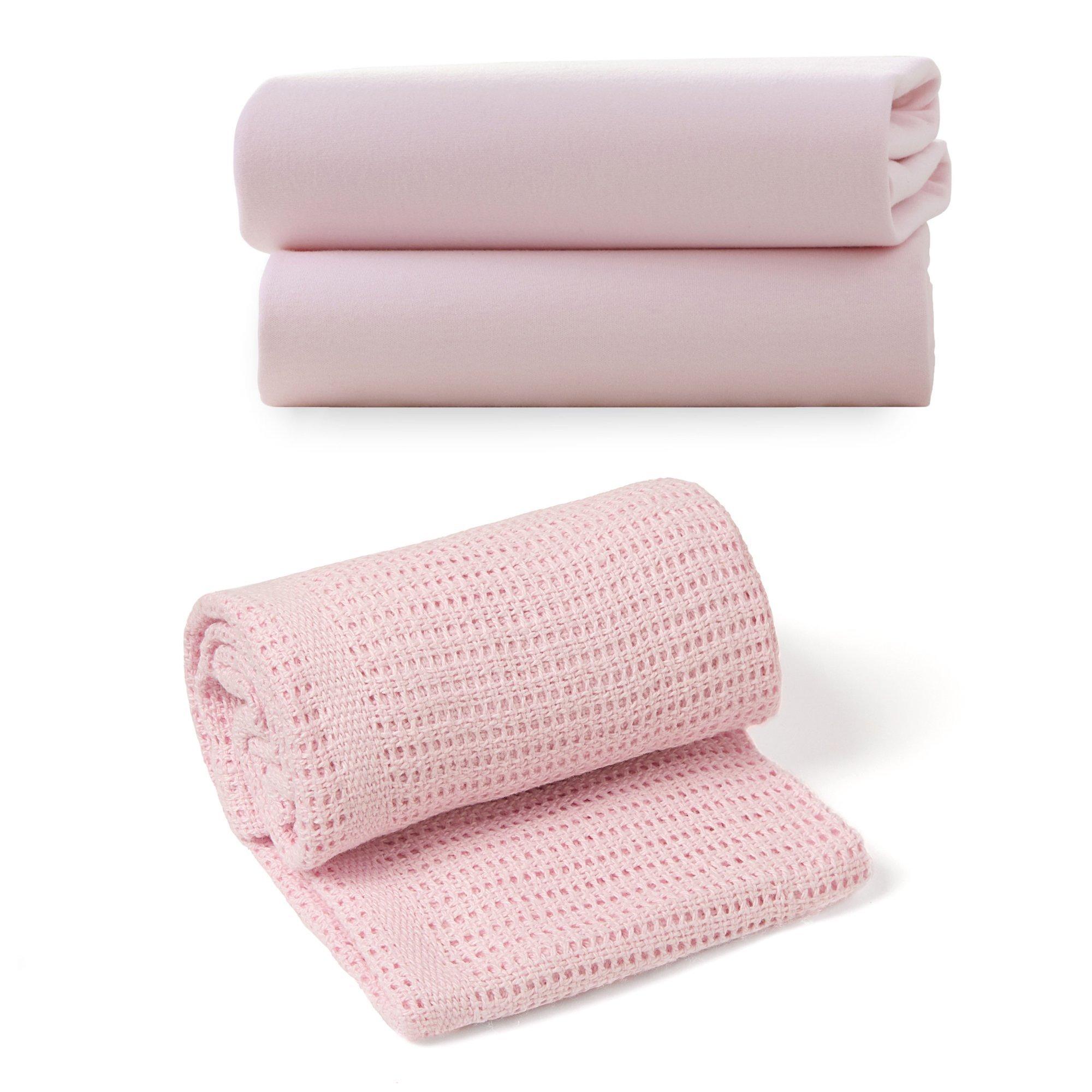 Clair De Lune  Newborn De Lune Moses Basket Sheets & Pram Cellular - Pink