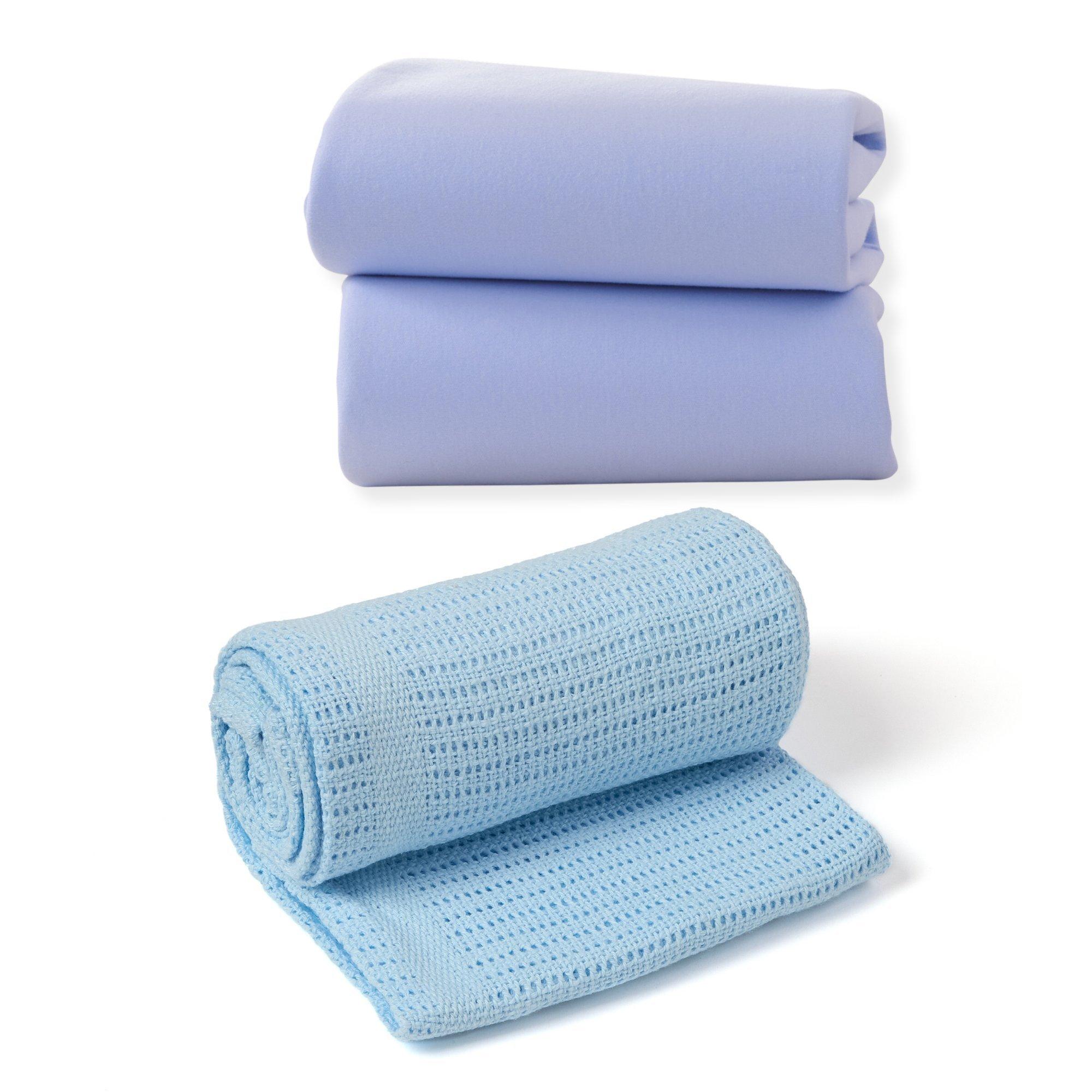 Clair De Lune  Newborn De Lune Moses Basket Sheets & Pram Cellular - Blue