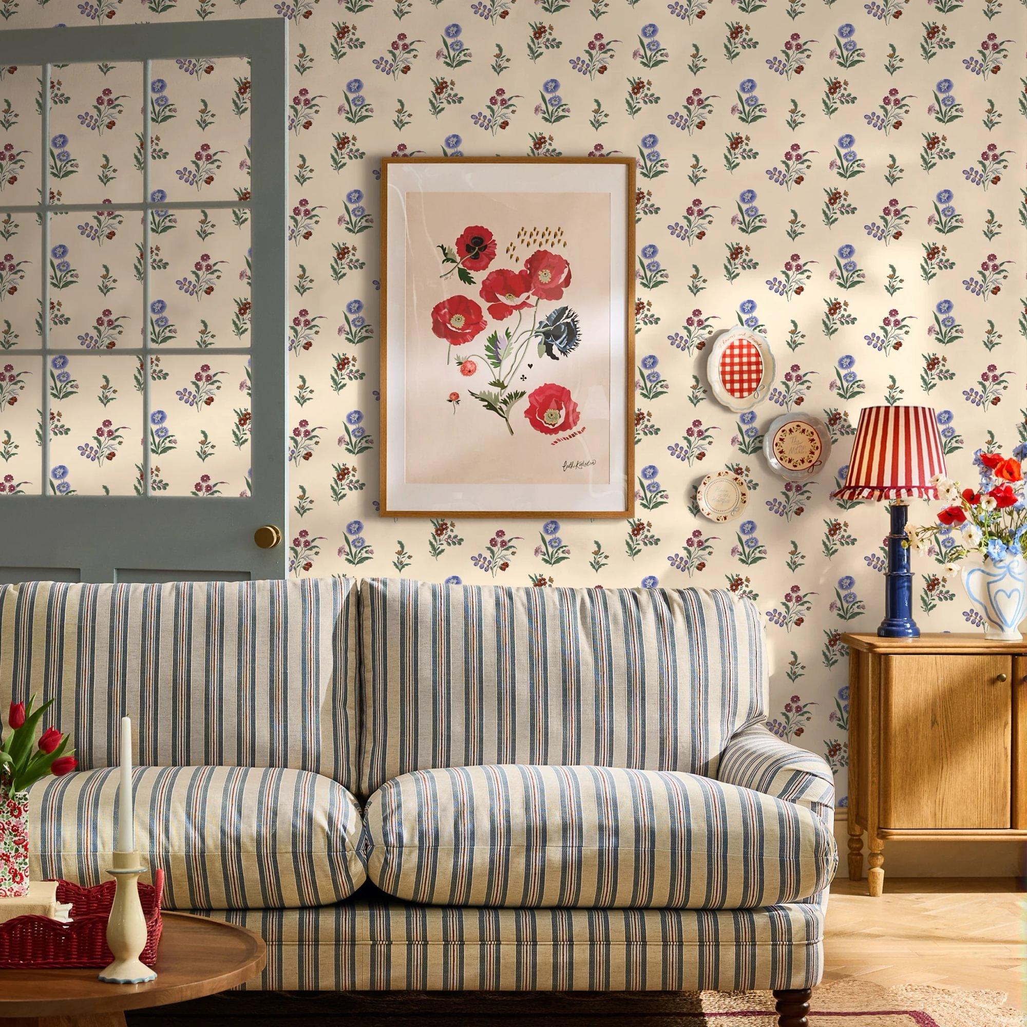 Multicoloured - Cath Kidston - Flutter Bunches Pink Wallpaper - 2