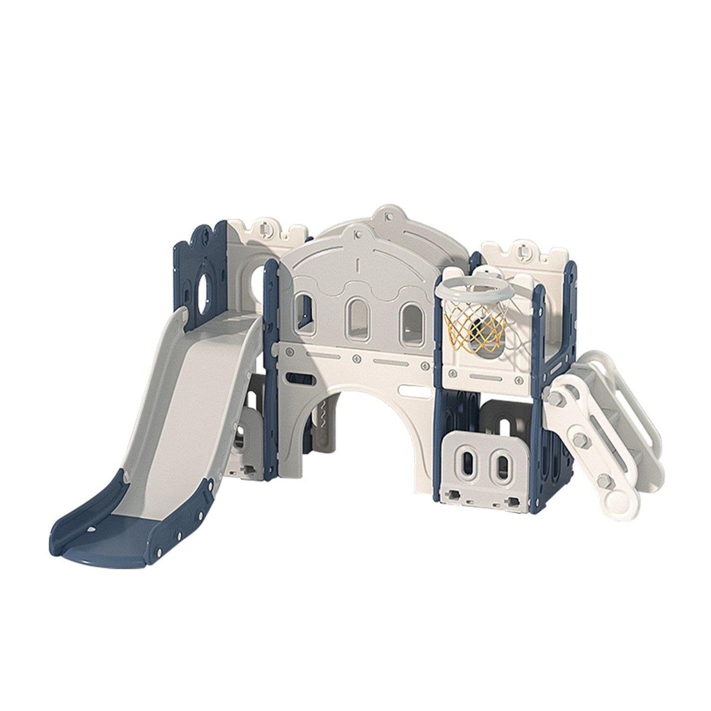 Blue - KIDKID - Kids Slide Climber with Basket Hoop Grey anf Blue - 2