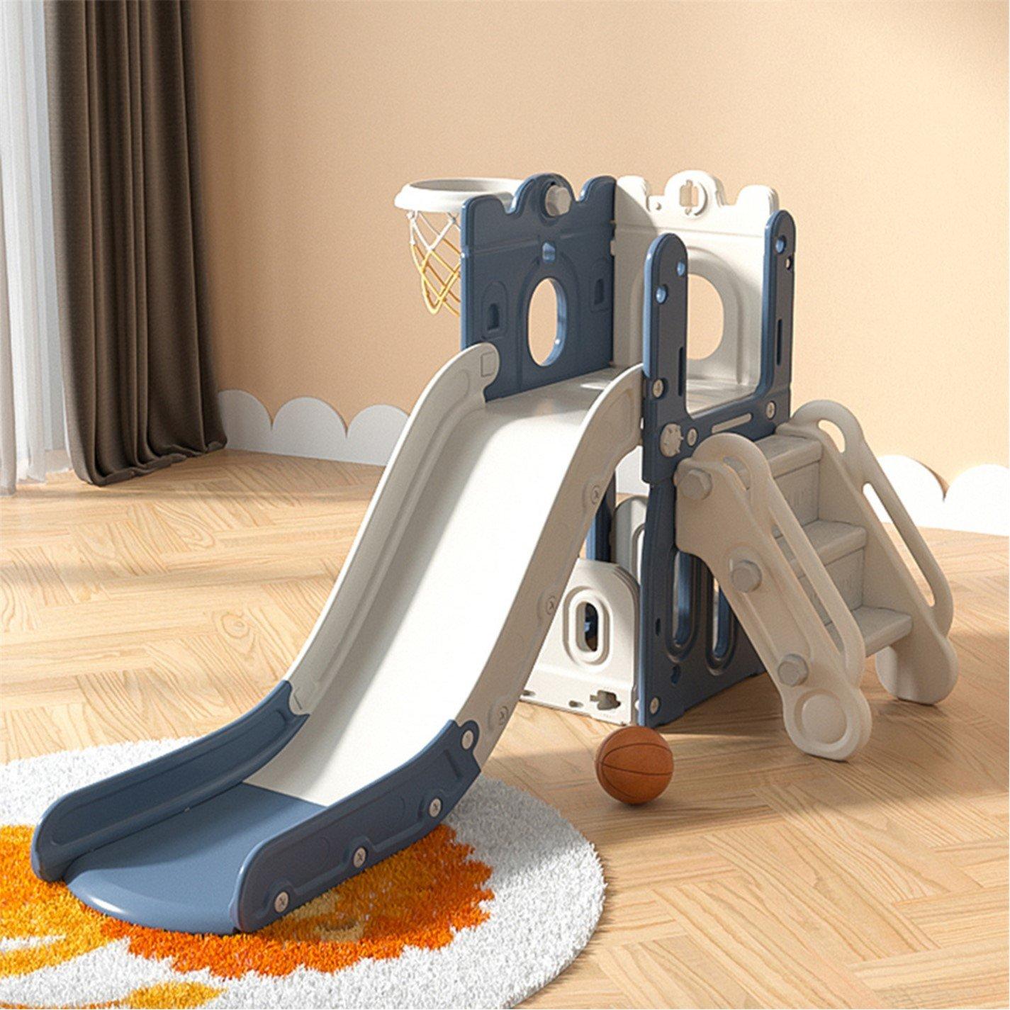 Blue - KIDKID - Kids Slide Climber with Basket Hoop Grey anf Blue - 3