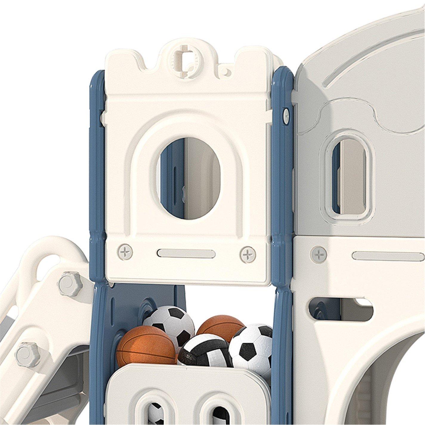 Blue - KIDKID - Kids Slide Climber with Basket Hoop Grey anf Blue - 4