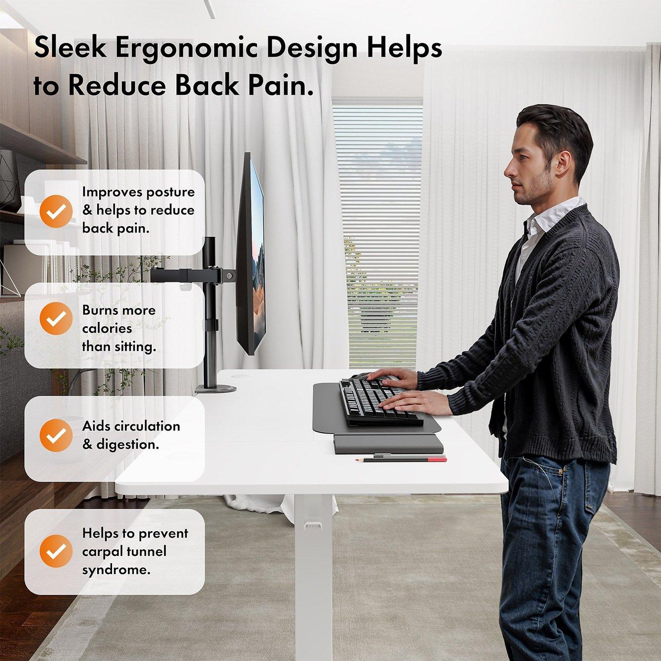 White - VonHaus - White Standing Desk 140x60cm with USB-C Charging - 3