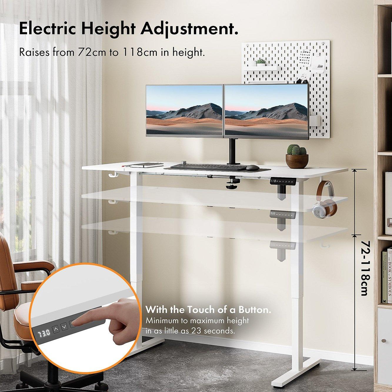 White - VonHaus - White Standing Desk 140x60cm with USB-C Charging - 4