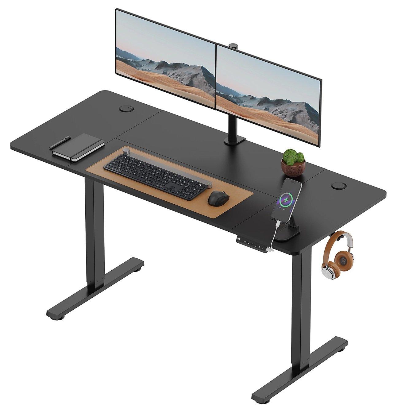 White Standing Desk 140x60cm with USB-C Charging