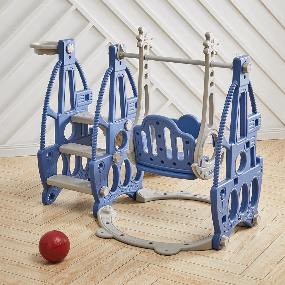 Blue - KIDKID - 3 in 1 Kids Swing and Slide Climber Set Blue - 1