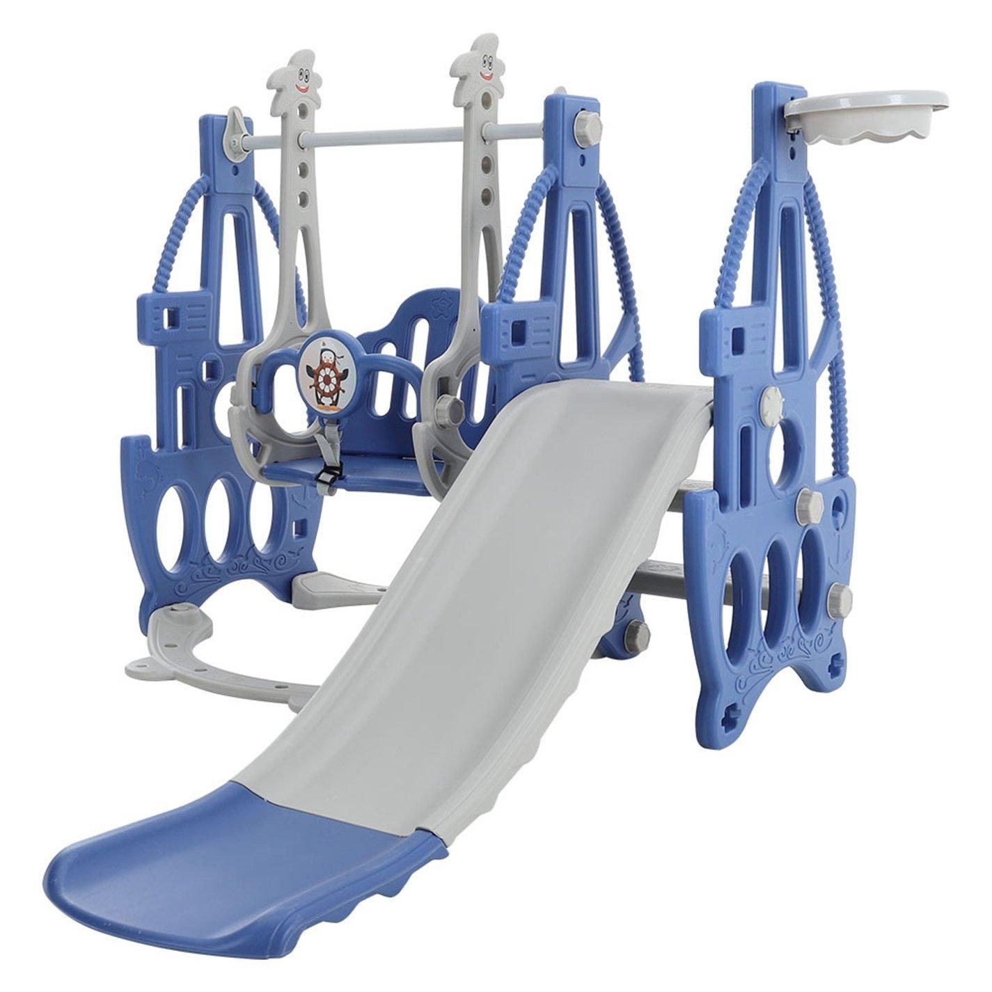 Blue - KIDKID - 3 in 1 Kids Swing and Slide Climber Set Blue - 3