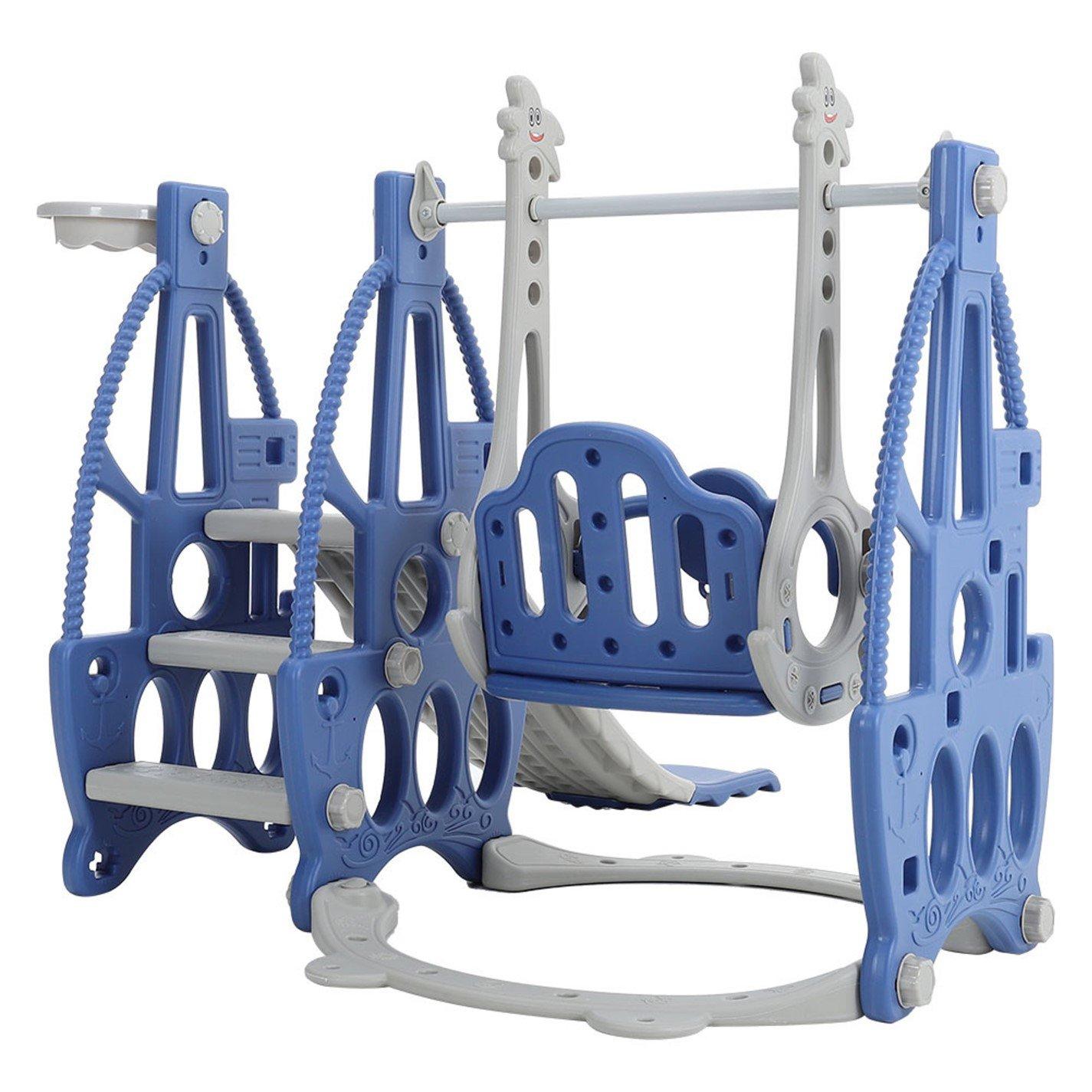 Blue - KIDKID - 3 in 1 Kids Swing and Slide Climber Set Blue - 4