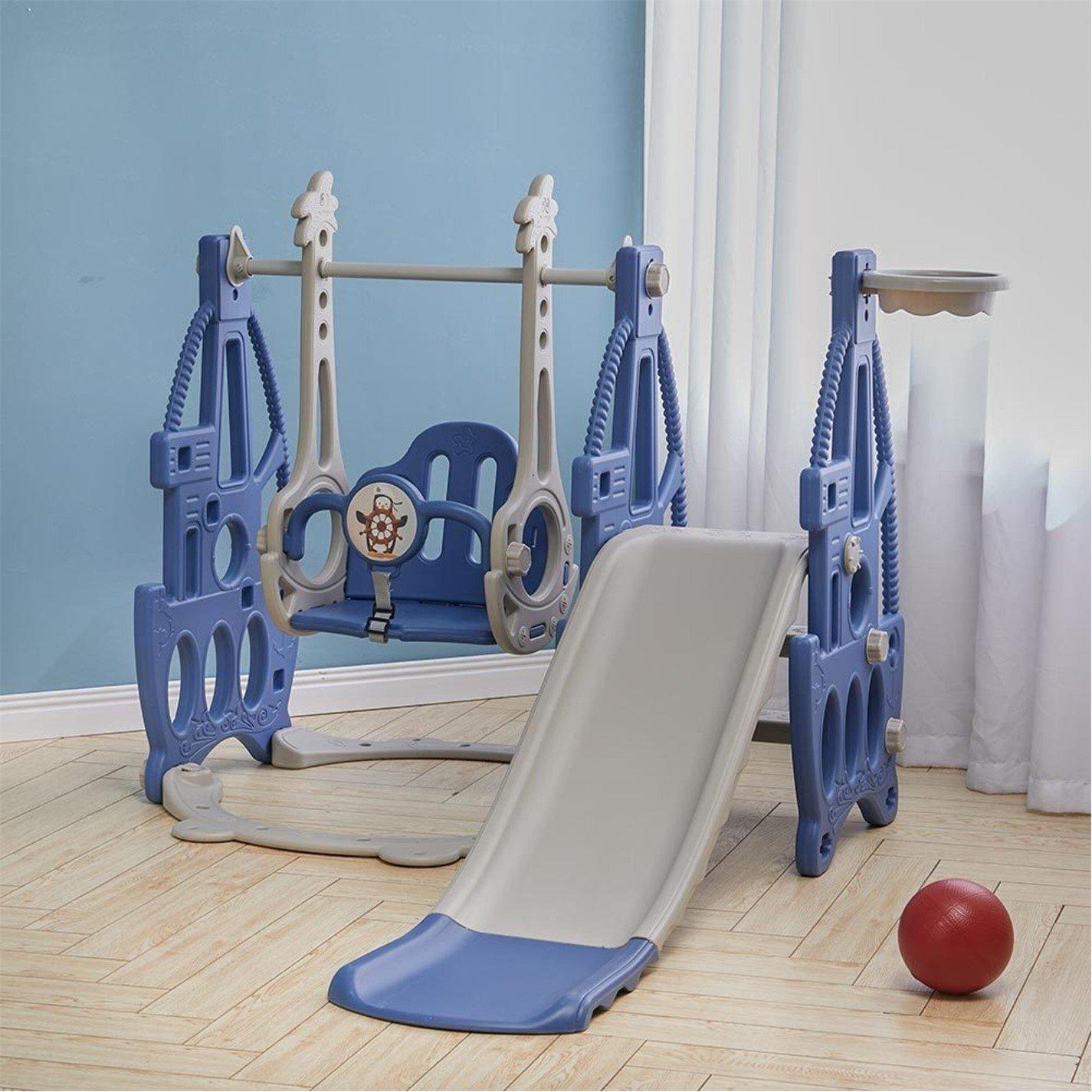 Blue - KIDKID - 3 in 1 Kids Swing and Slide Climber Set Blue - 6