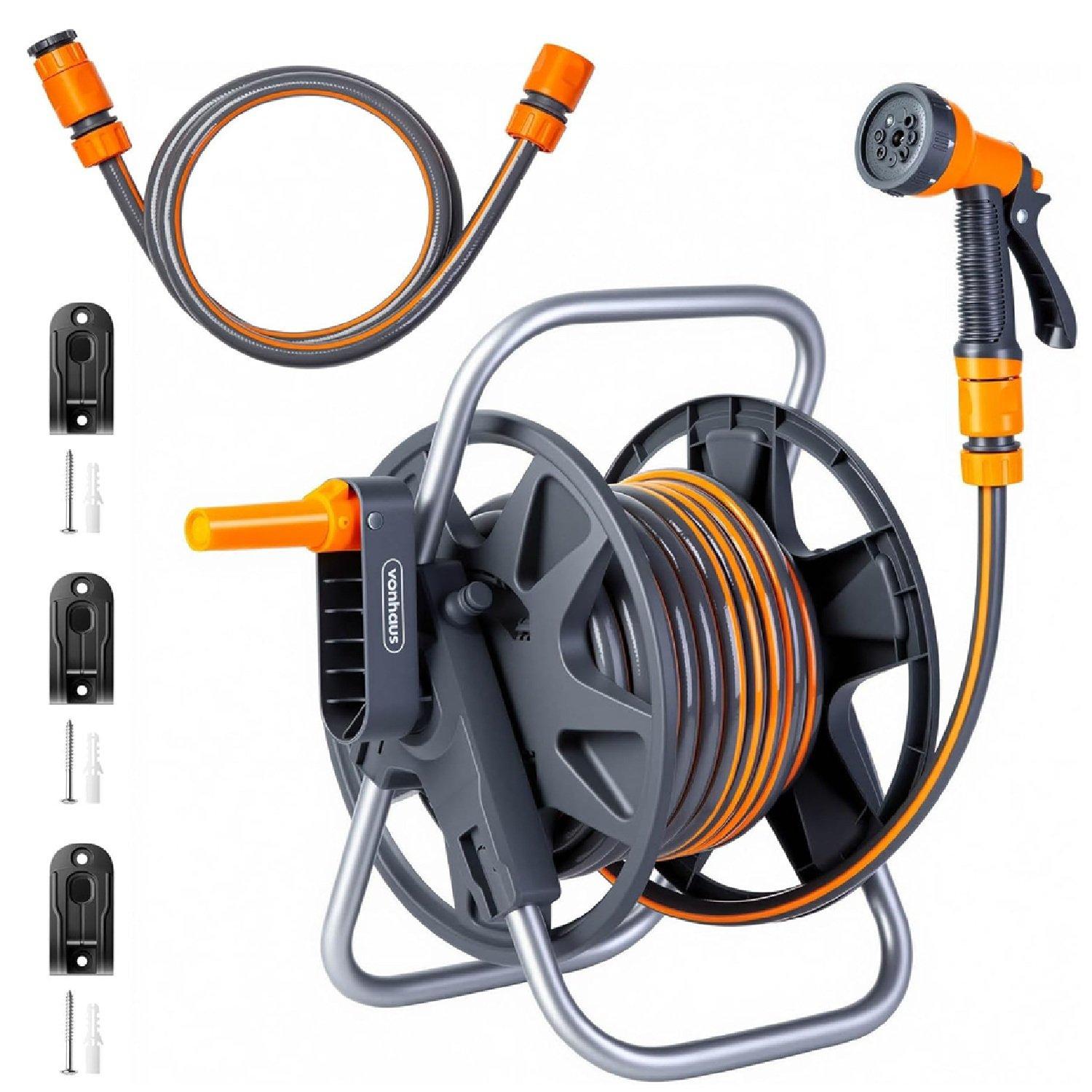 Vonhaus  Garden Hose Reel - 15M - Orange