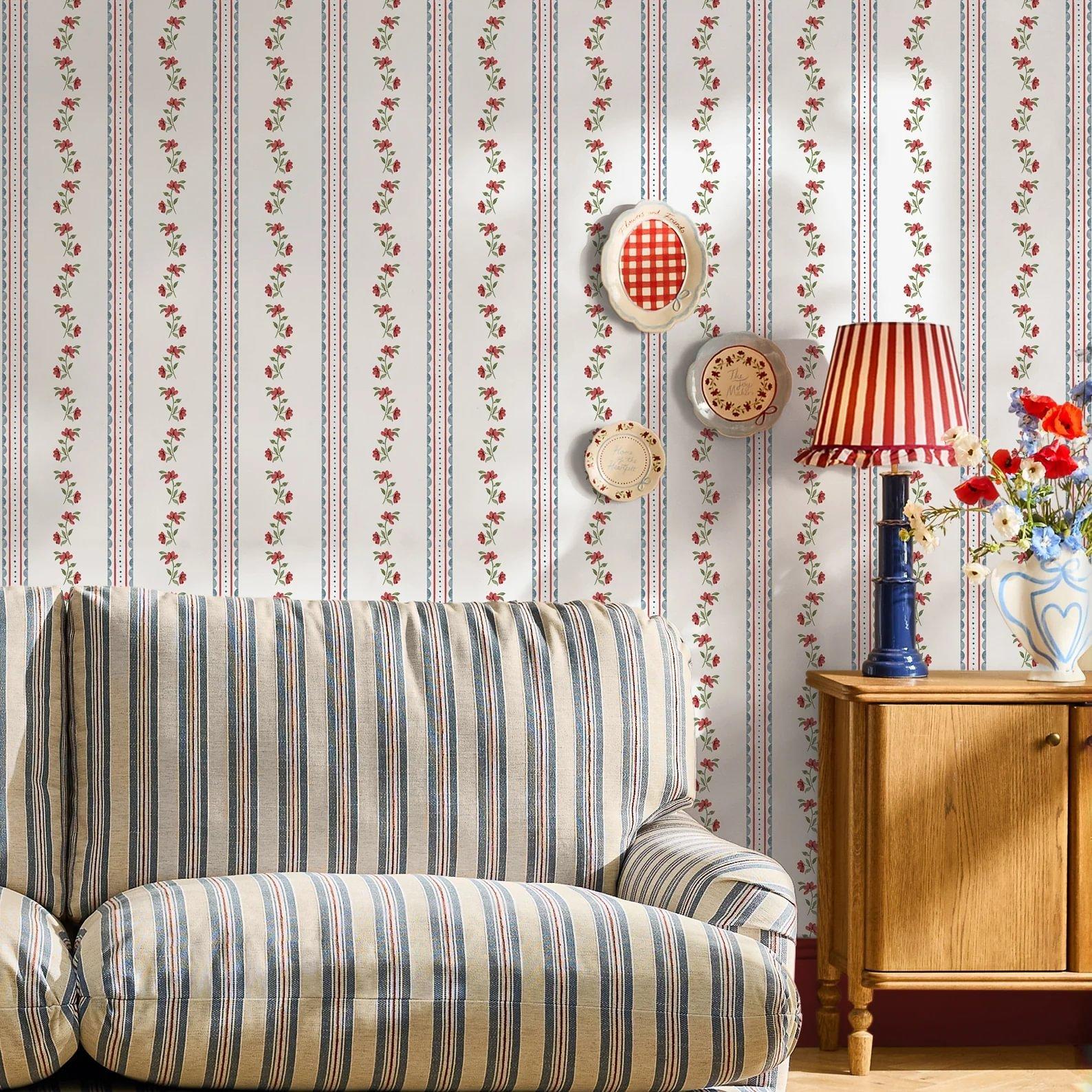 Red - Cath Kidston - Treasure Floral Powder Blue Wallpaper - 2