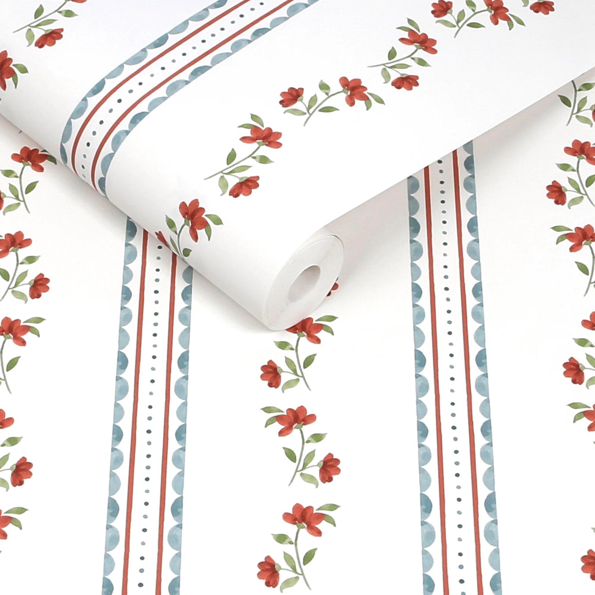 Red - Cath Kidston - Treasure Floral Powder Blue Wallpaper - 3