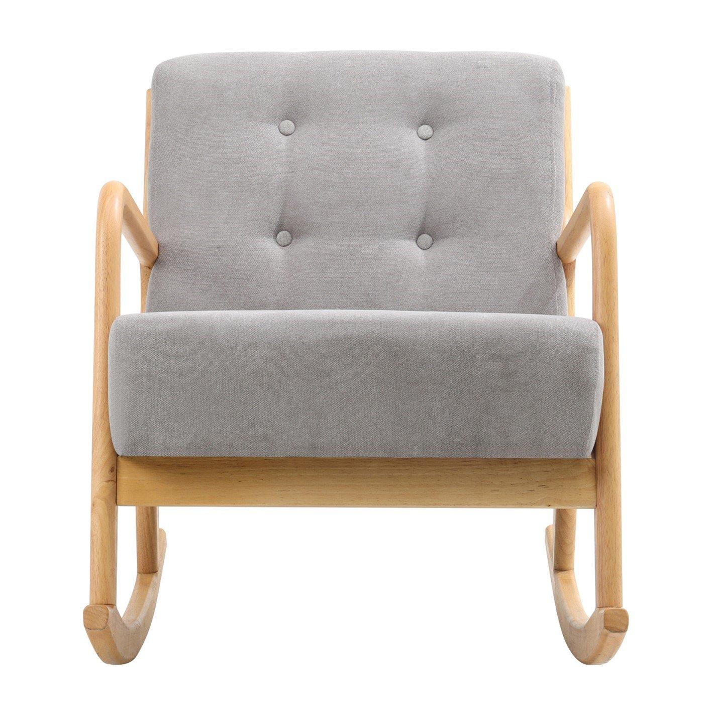 Grey - Kabinet UK - Modern Linen Buttoned Rocking Chair Grey - 3