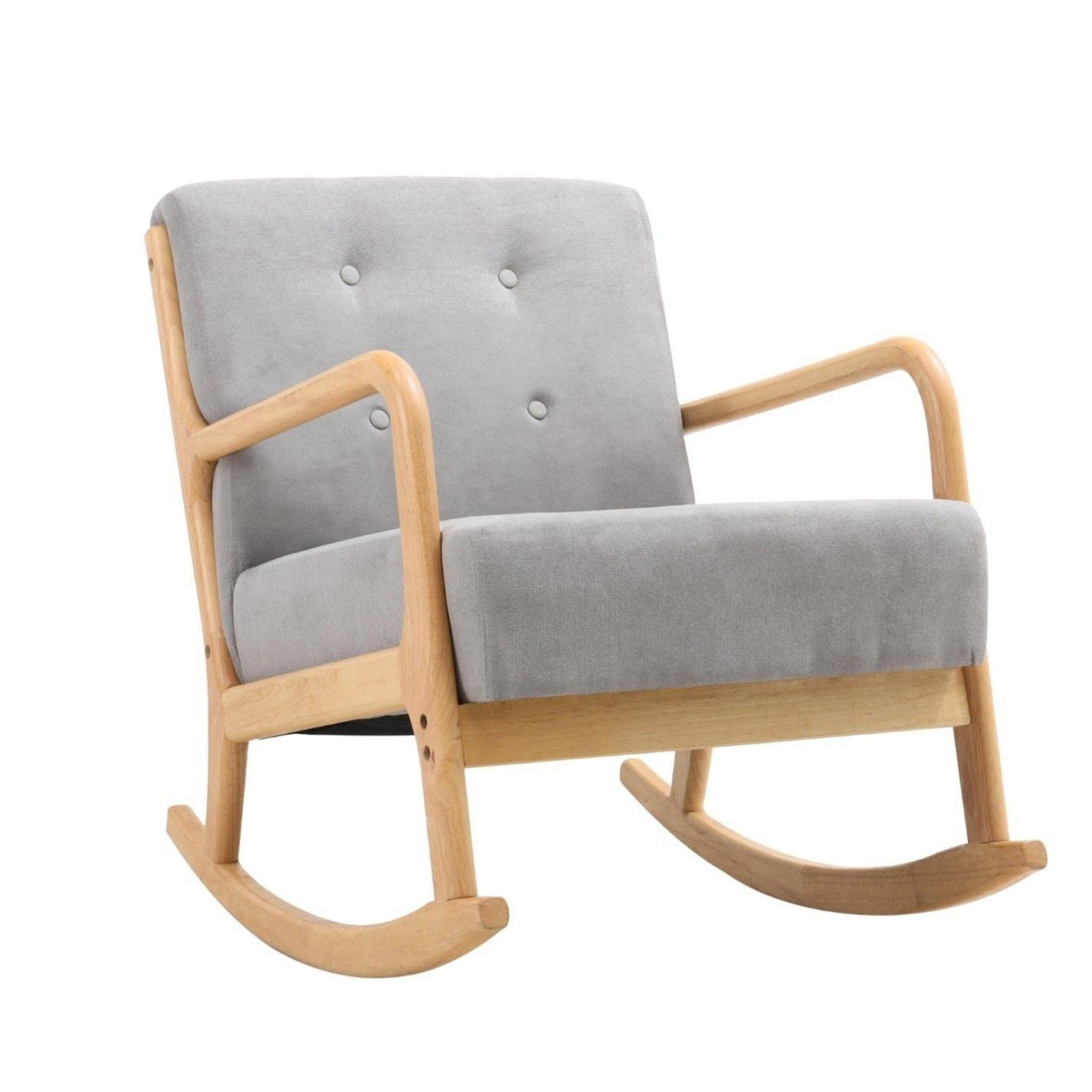Grey - Kabinet UK - Modern Linen Buttoned Rocking Chair Grey - 4