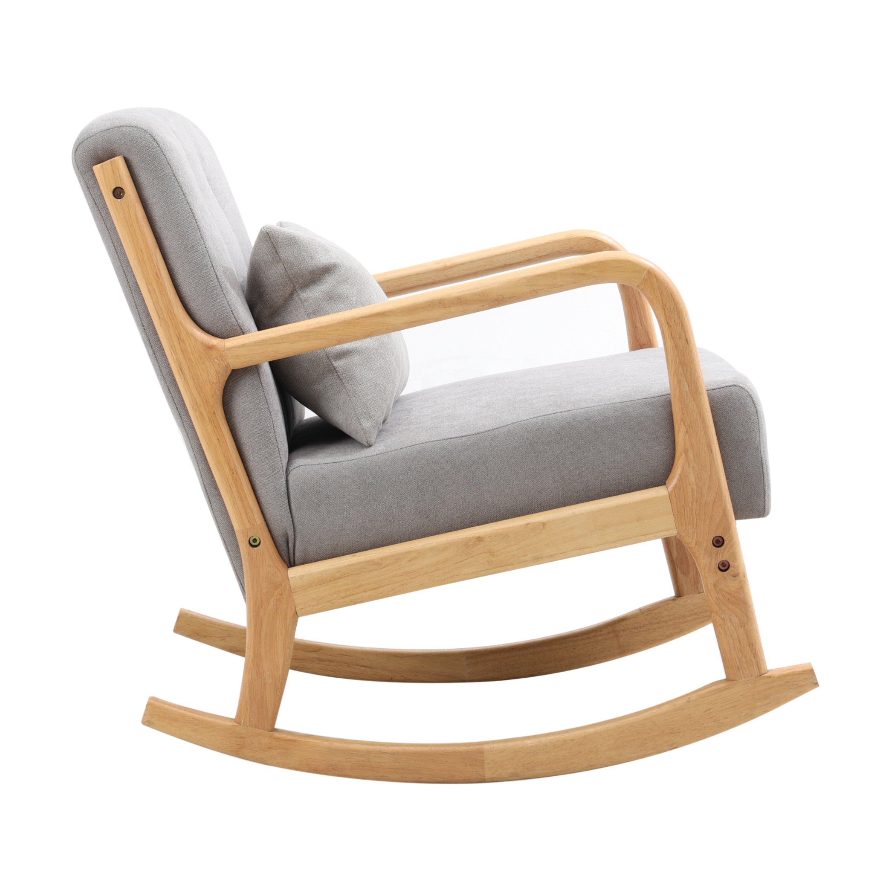 Grey - Kabinet UK - Modern Linen Buttoned Rocking Chair Grey - 7