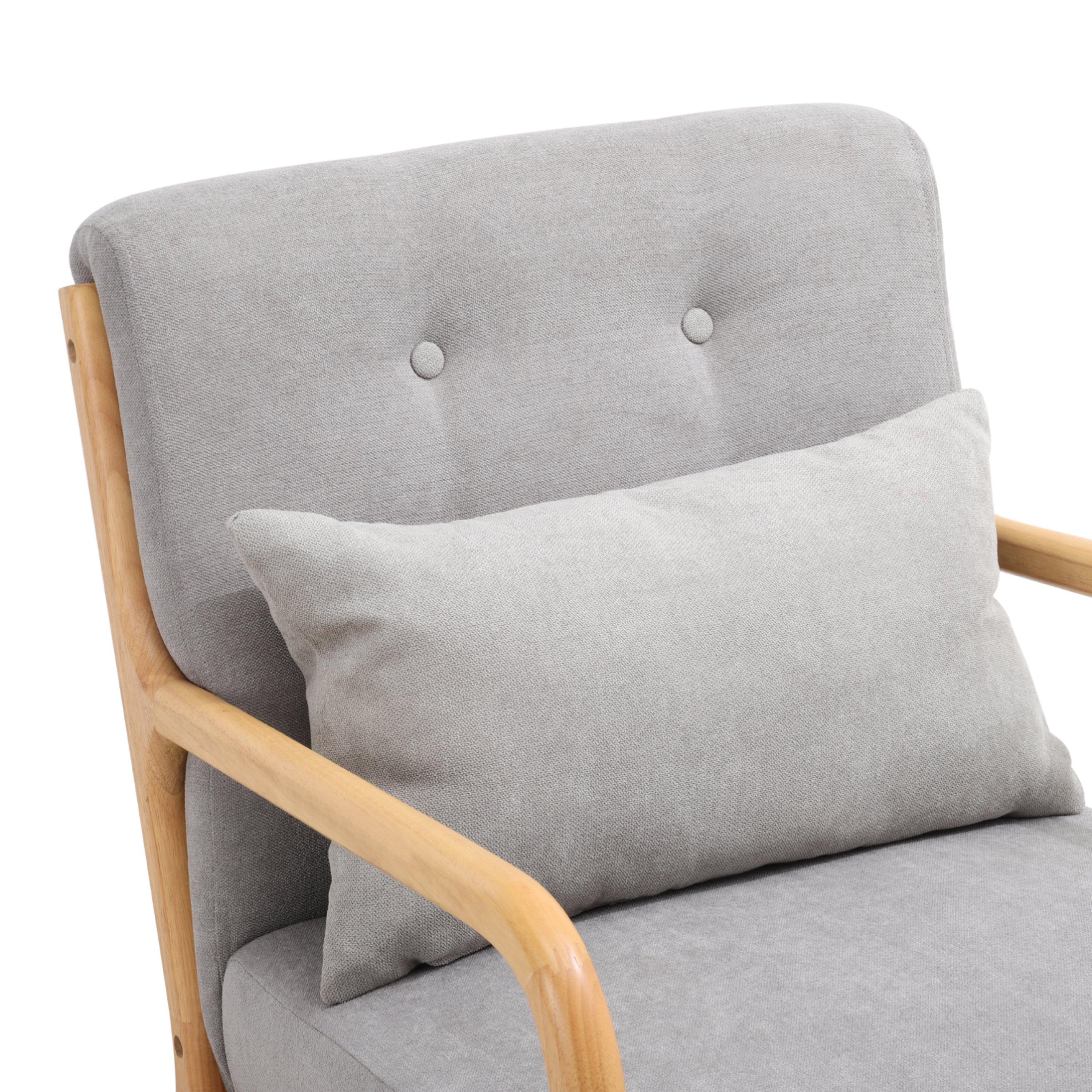 Grey - Kabinet UK - Modern Linen Buttoned Rocking Chair Grey - 8