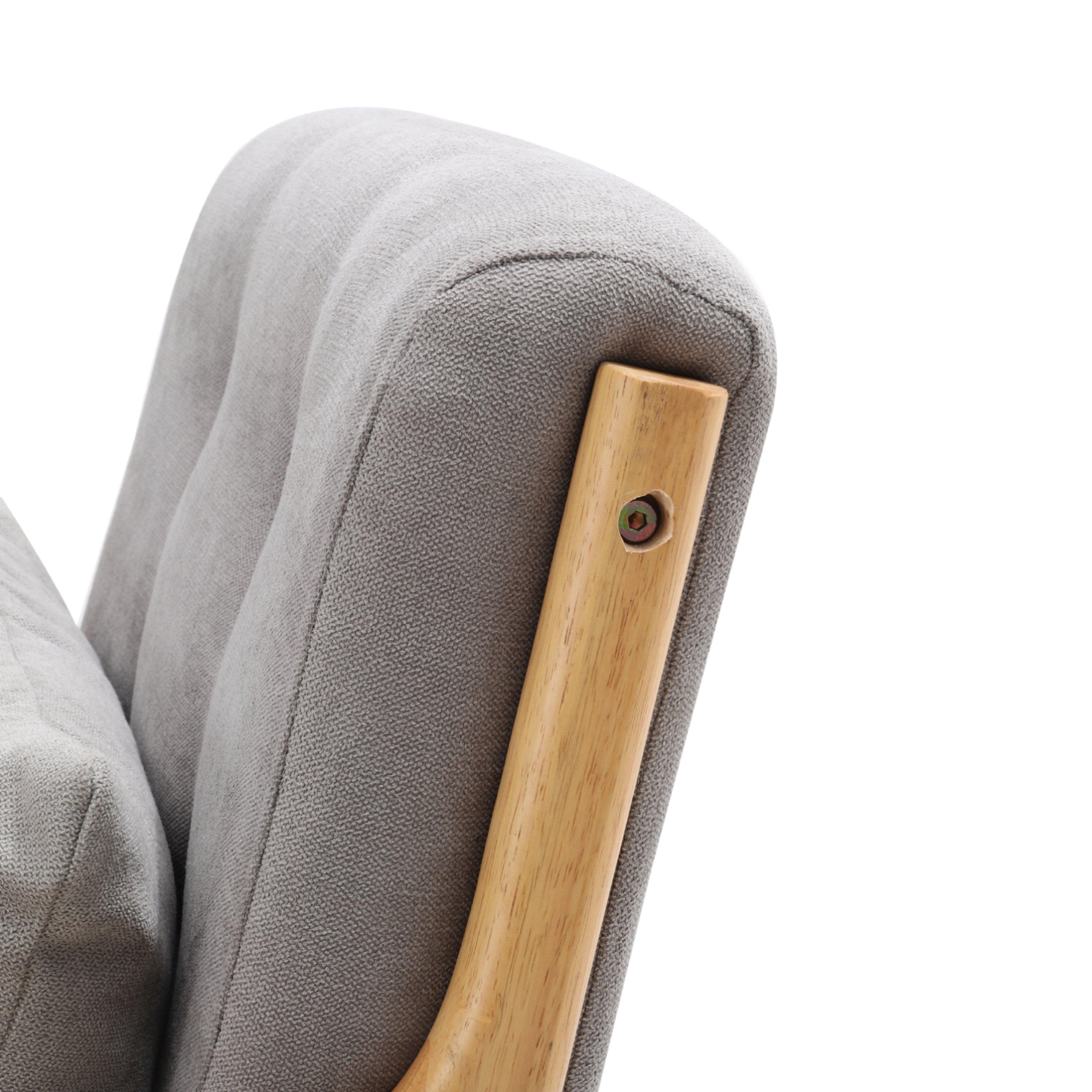 Grey - Kabinet UK - Modern Linen Buttoned Rocking Chair Grey - 10