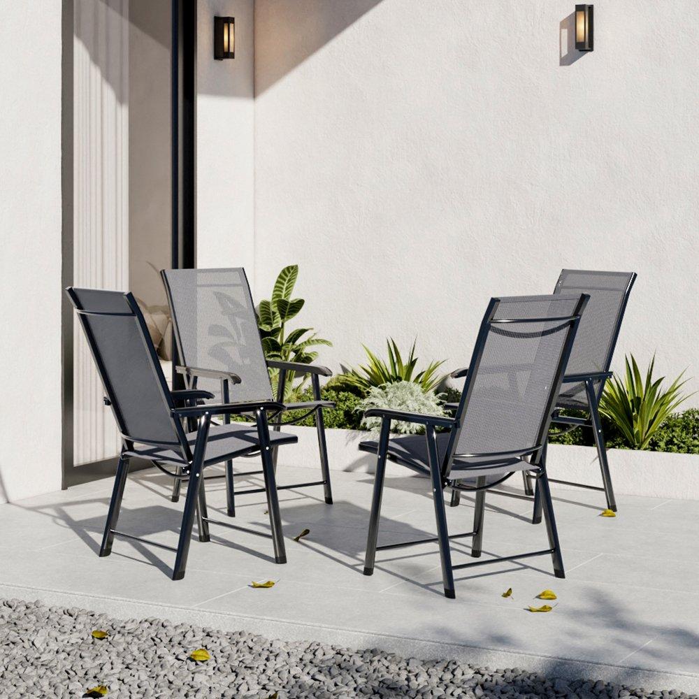 Black - Breeins - 4Pcs Fabric Folding Chairs Set Black - 2