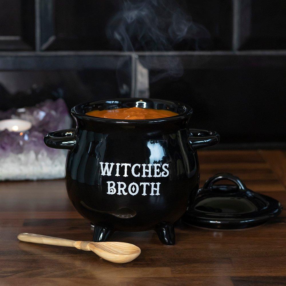 Black - Something Different - Witches Broth Cauldron Soup Bowl with Broom Spoon - 1