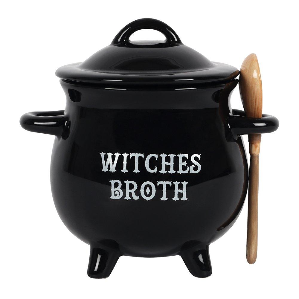 Black - Something Different - Witches Broth Cauldron Soup Bowl with Broom Spoon - 2