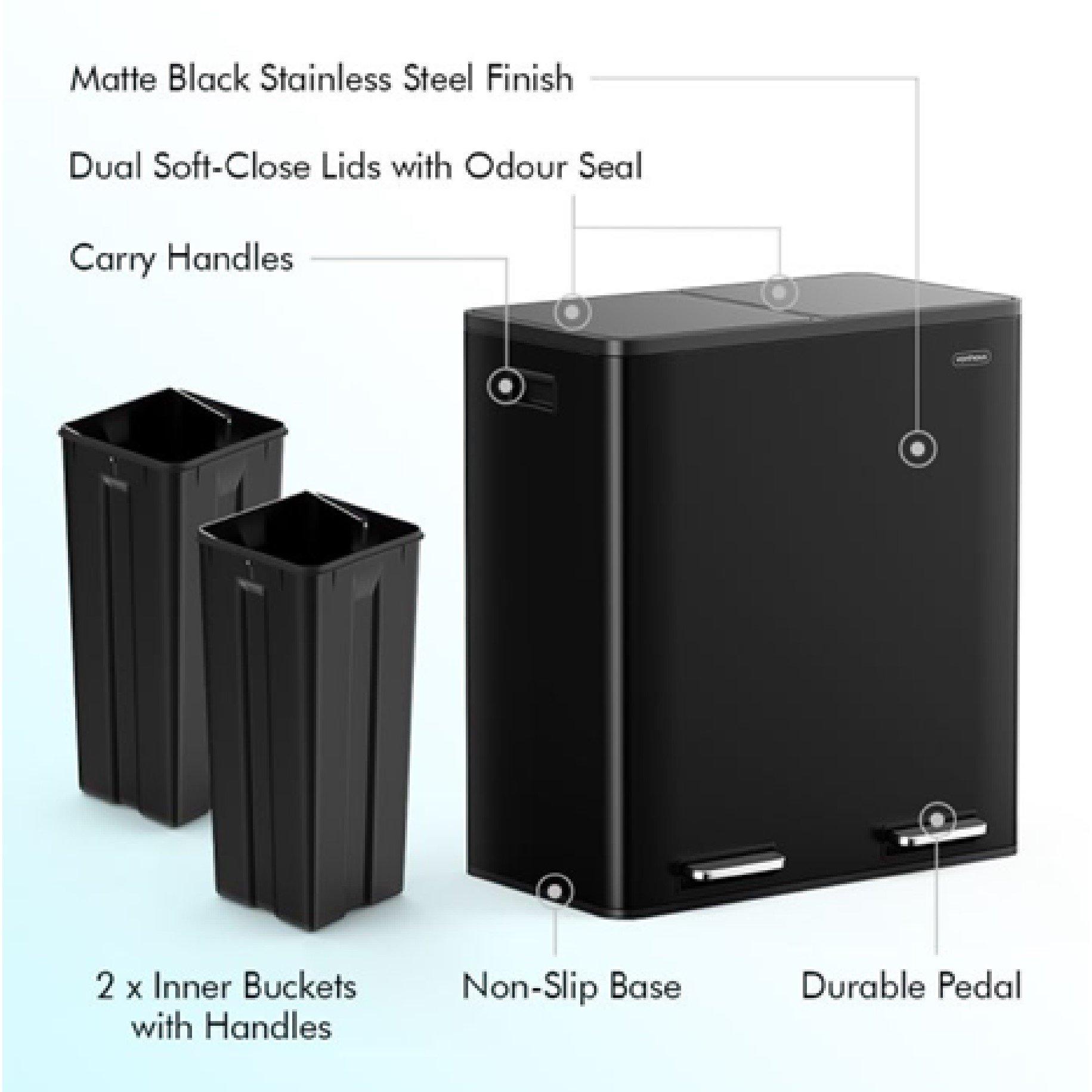 Black - VonHaus - Double Bin - 60L - 4