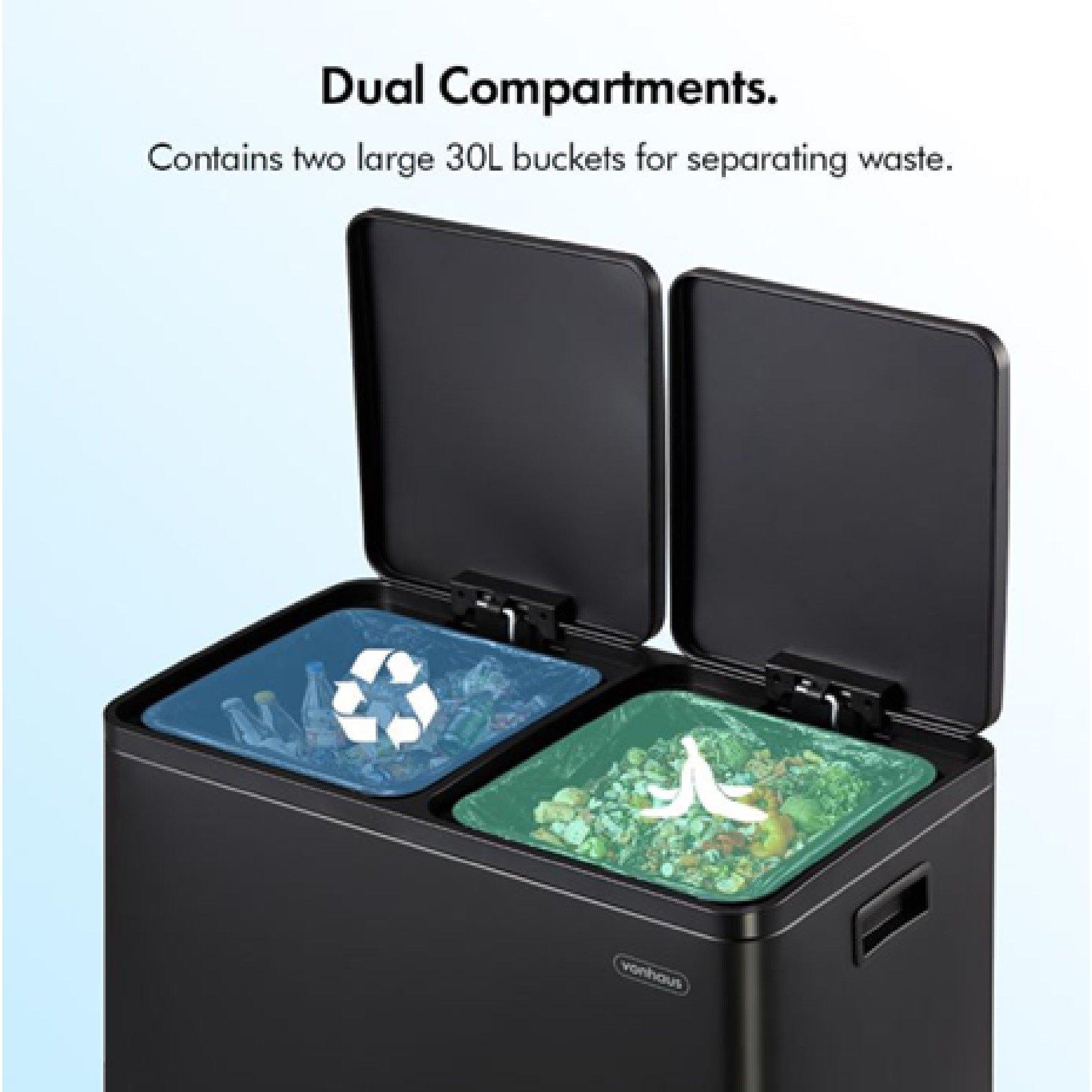 Black - VonHaus - Double Bin - 60L - 5