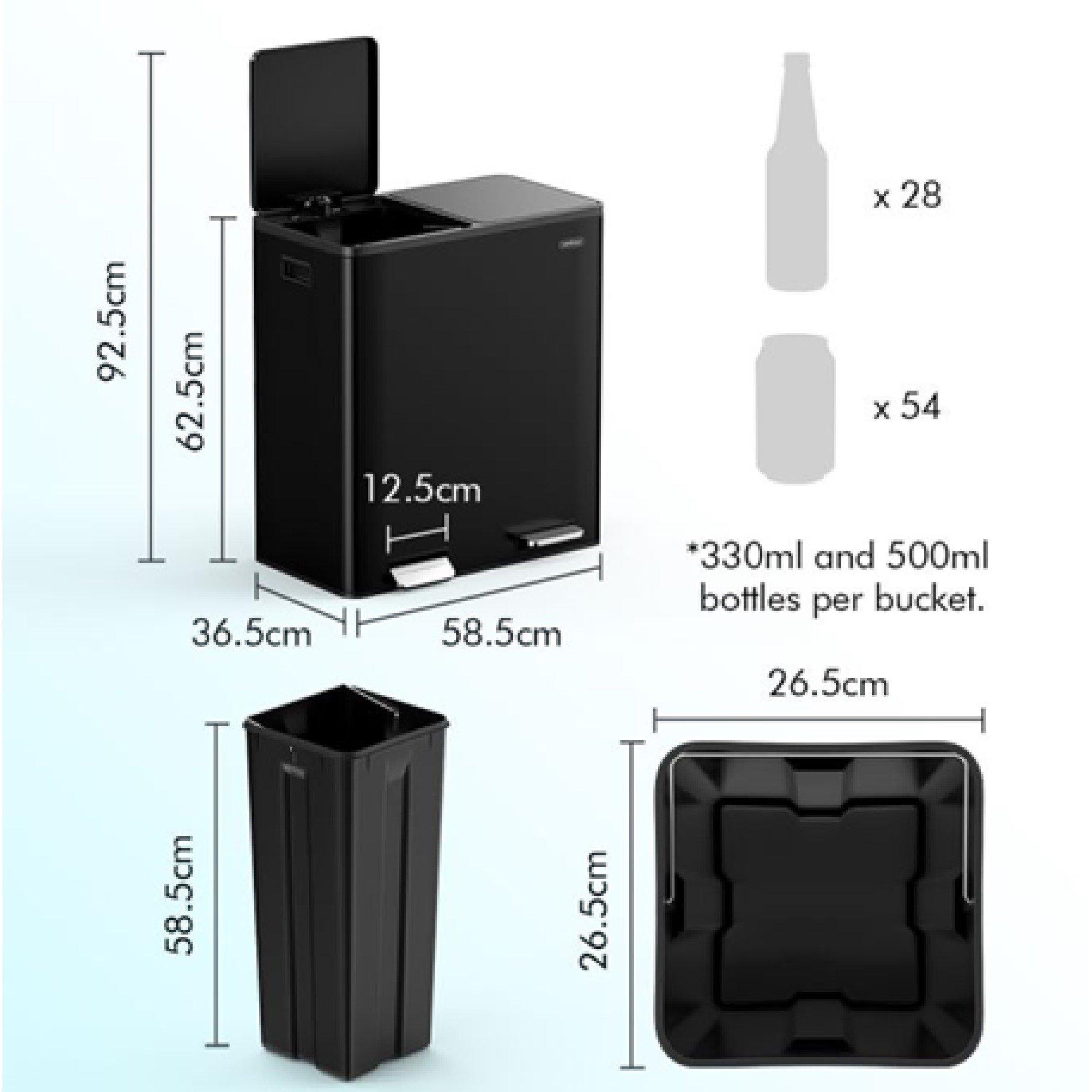 Black - VonHaus - Double Bin - 60L - 8