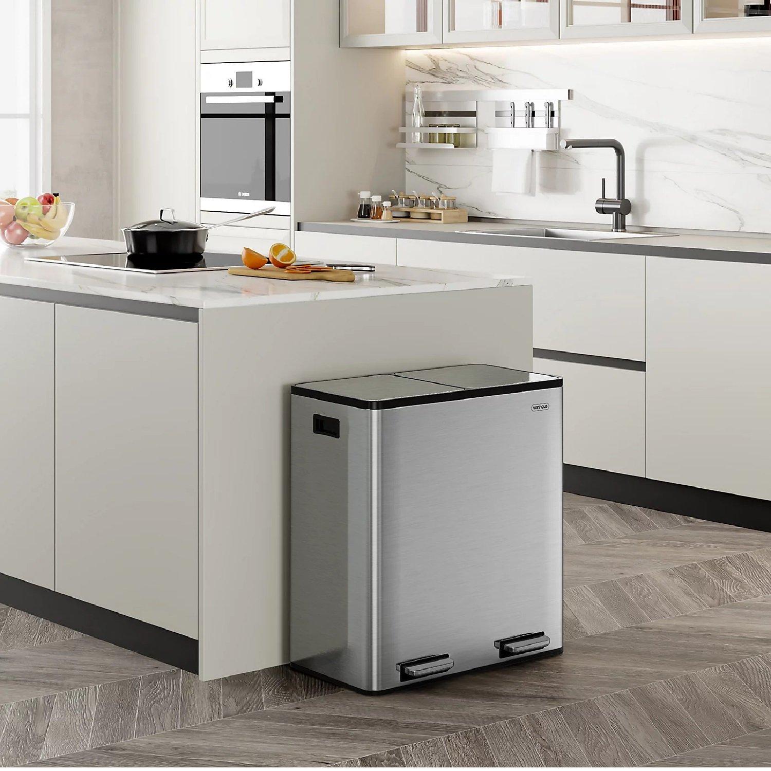 Silver - VonHaus - Double Bin - 60L - 3