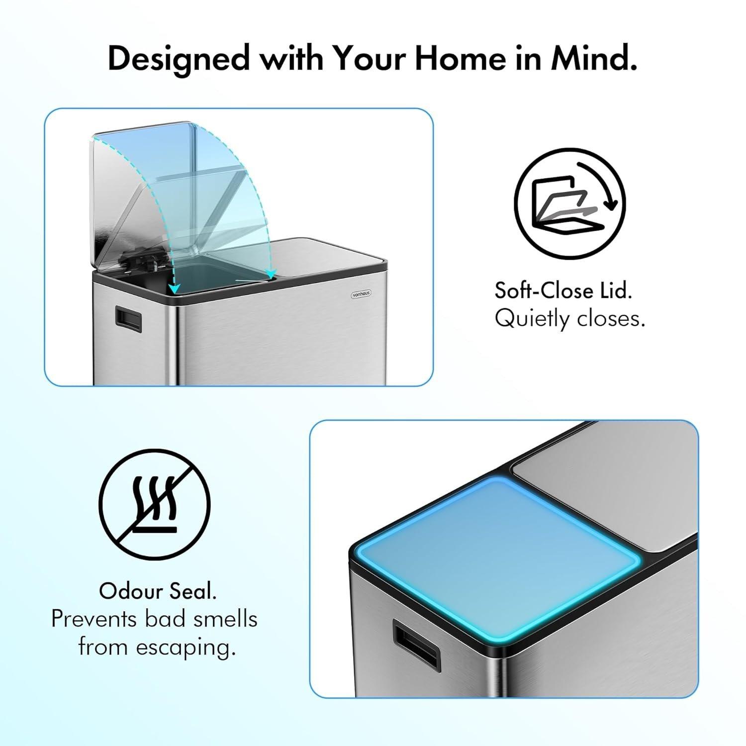 Silver - VonHaus - Double Bin - 60L - 4