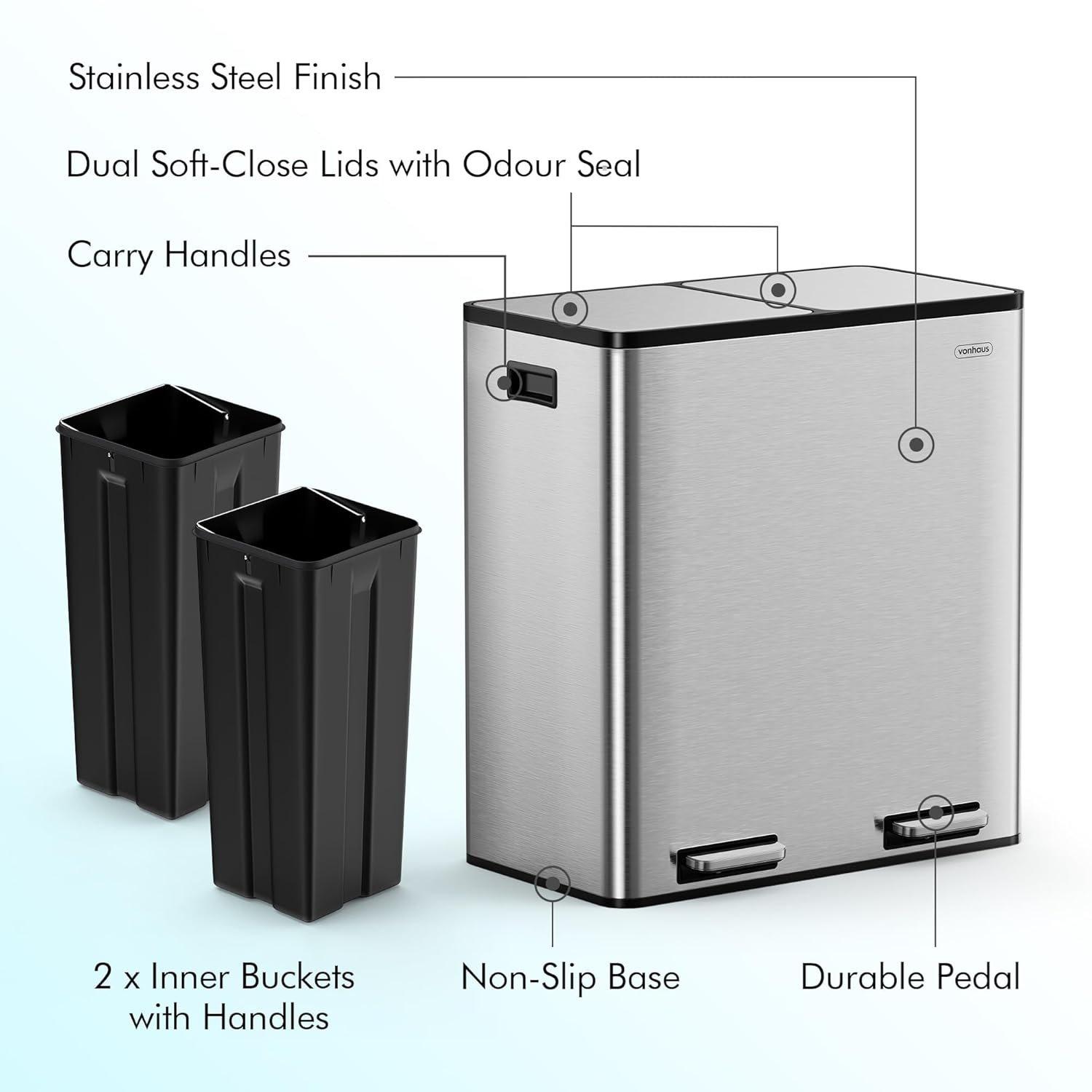 Silver - VonHaus - Double Bin - 60L - 7