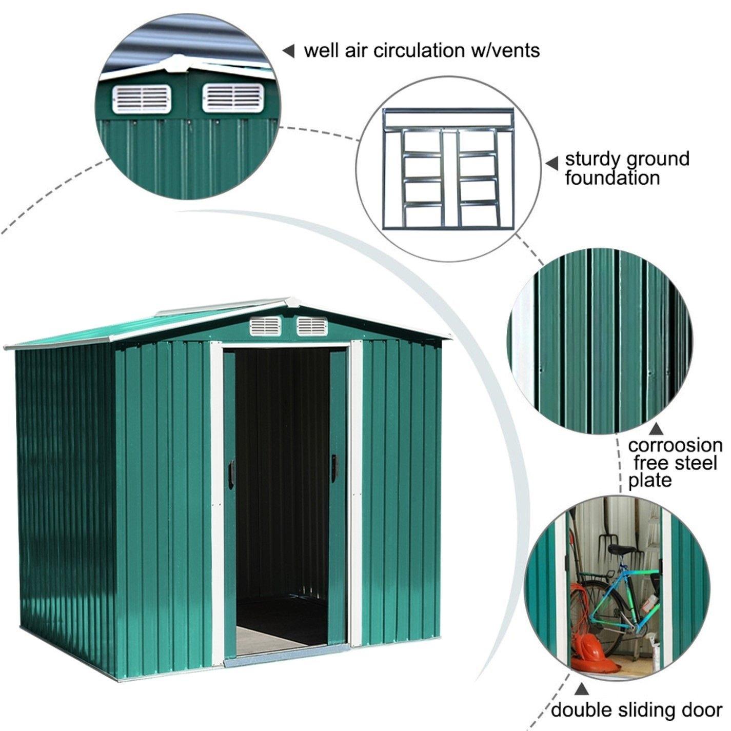 Green - Breeins - Outdoor 8x8Fts Metal Storage Shed Green - 4